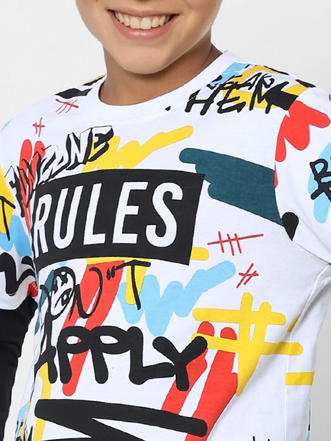 Boys White Typographic Print T-shirt - Image 5