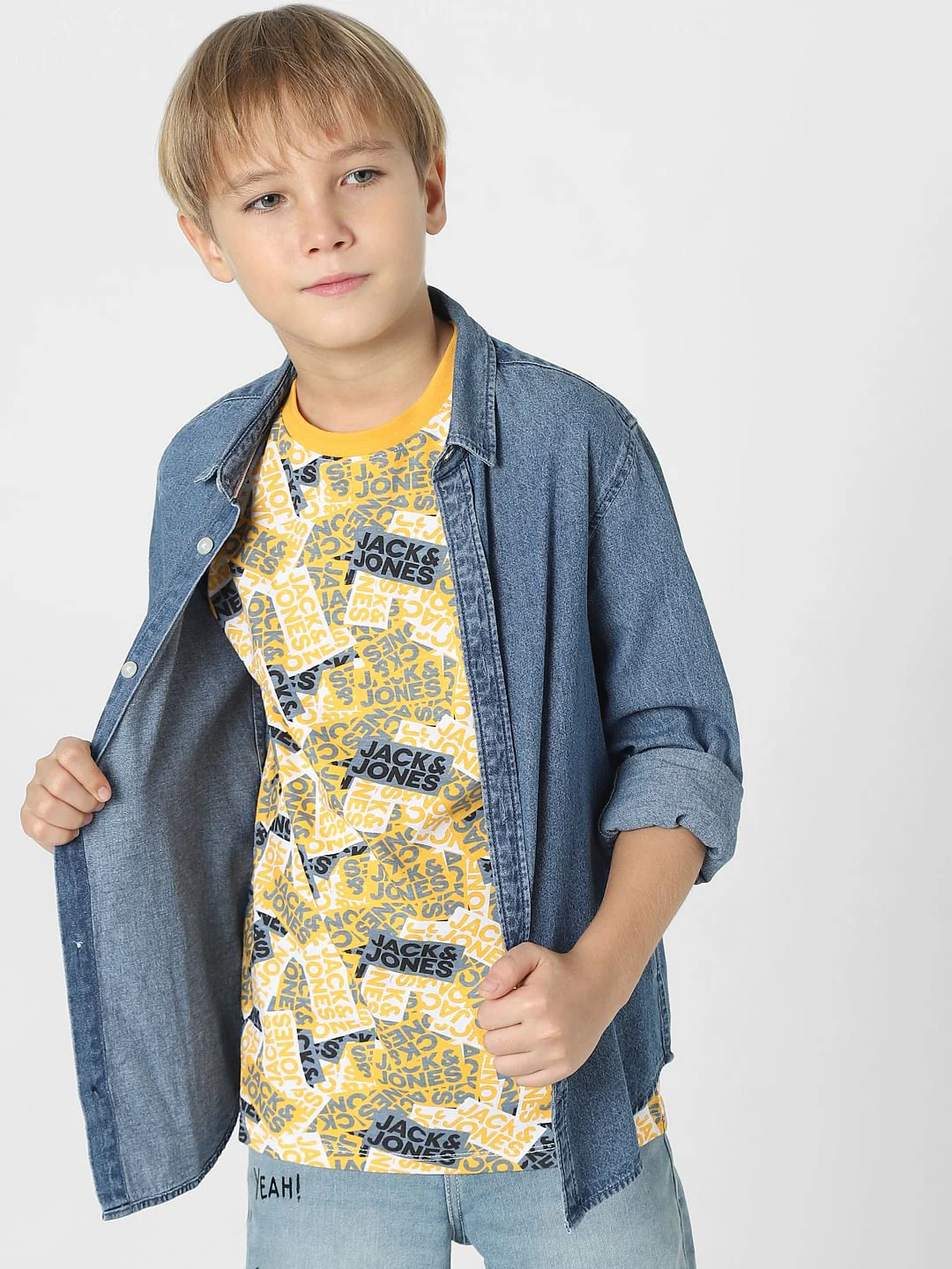 Boys Yellow Logo Print Crew Neck T-shirt