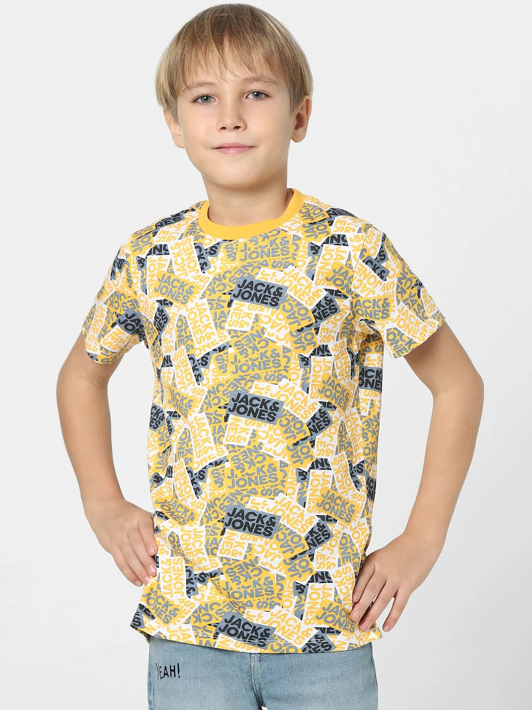 Boys Yellow Logo Print Crew Neck T-shirt - Image 2