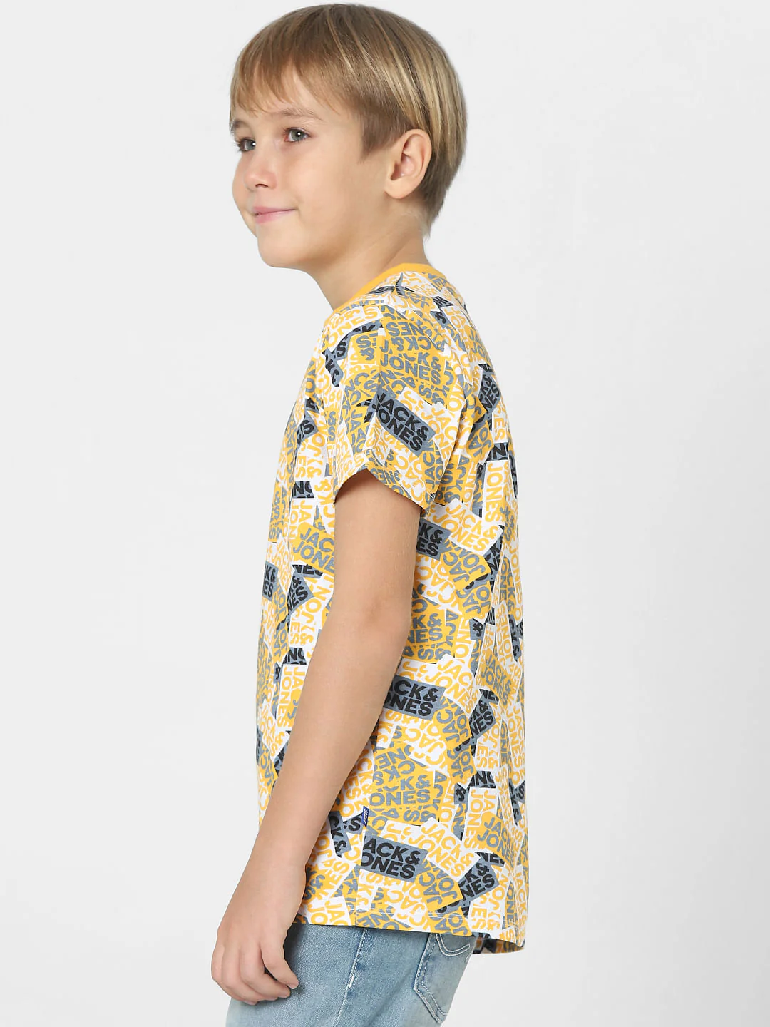 Boys Yellow Logo Print Crew Neck T-shirt - Image 3