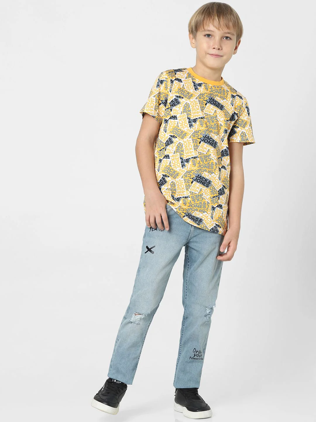 Boys Yellow Logo Print Crew Neck T-shirt - Image 6