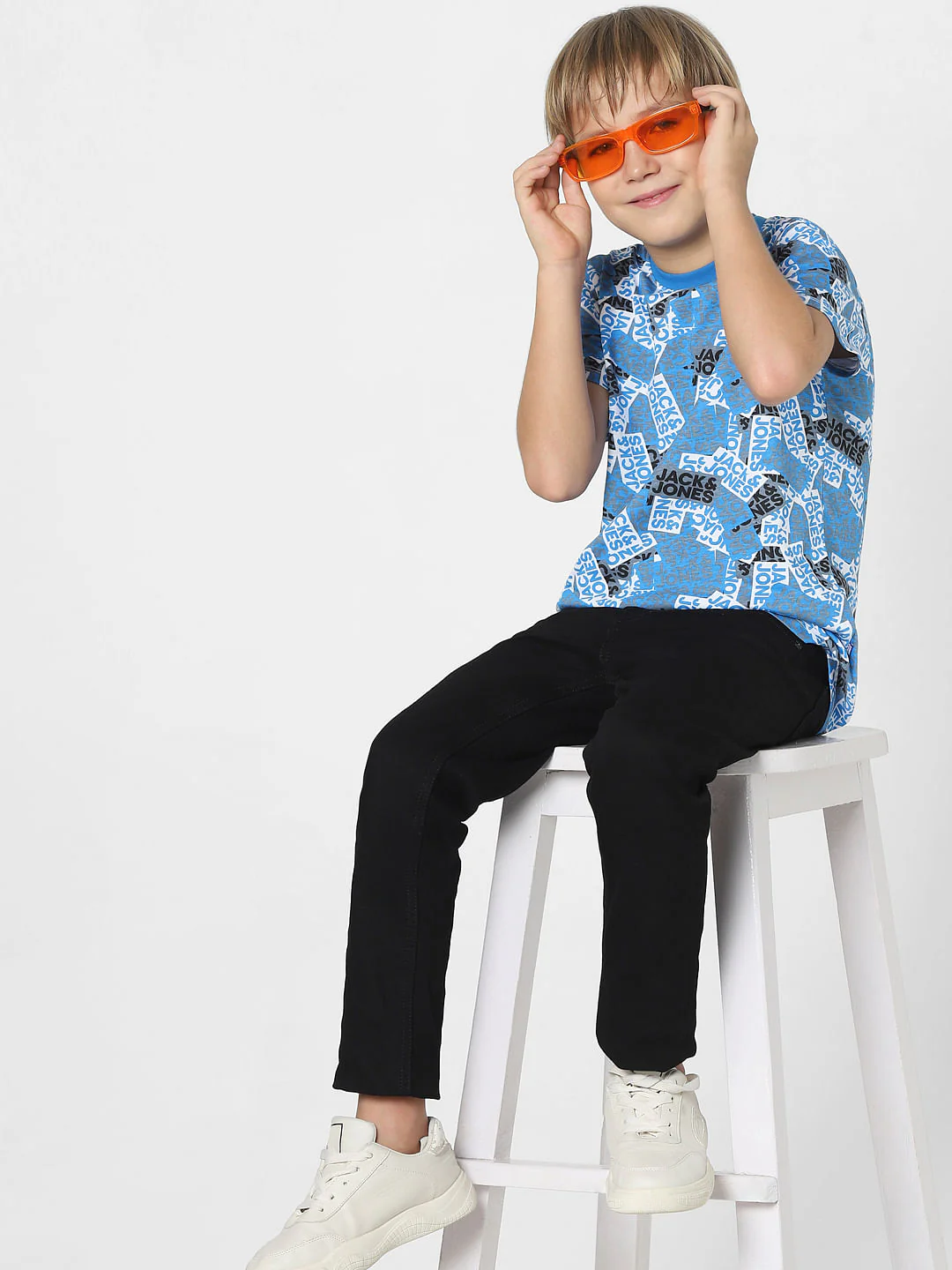 Boys Blue Logo Print Crew Neck T-shirt
