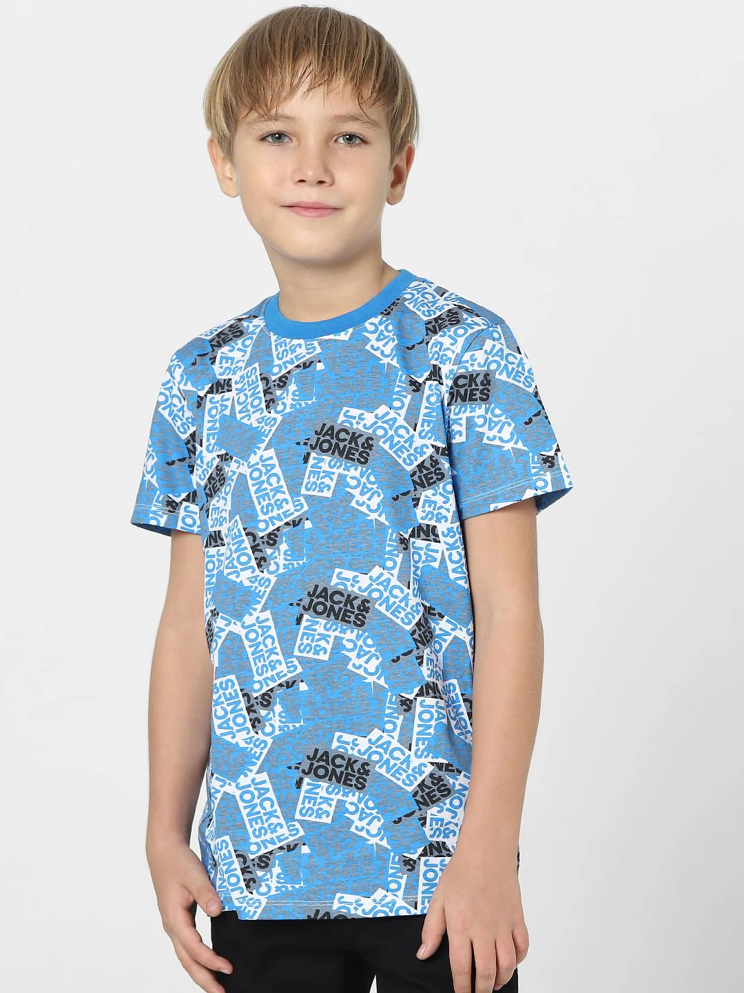 Boys Blue Logo Print Crew Neck T-shirt - Image 2