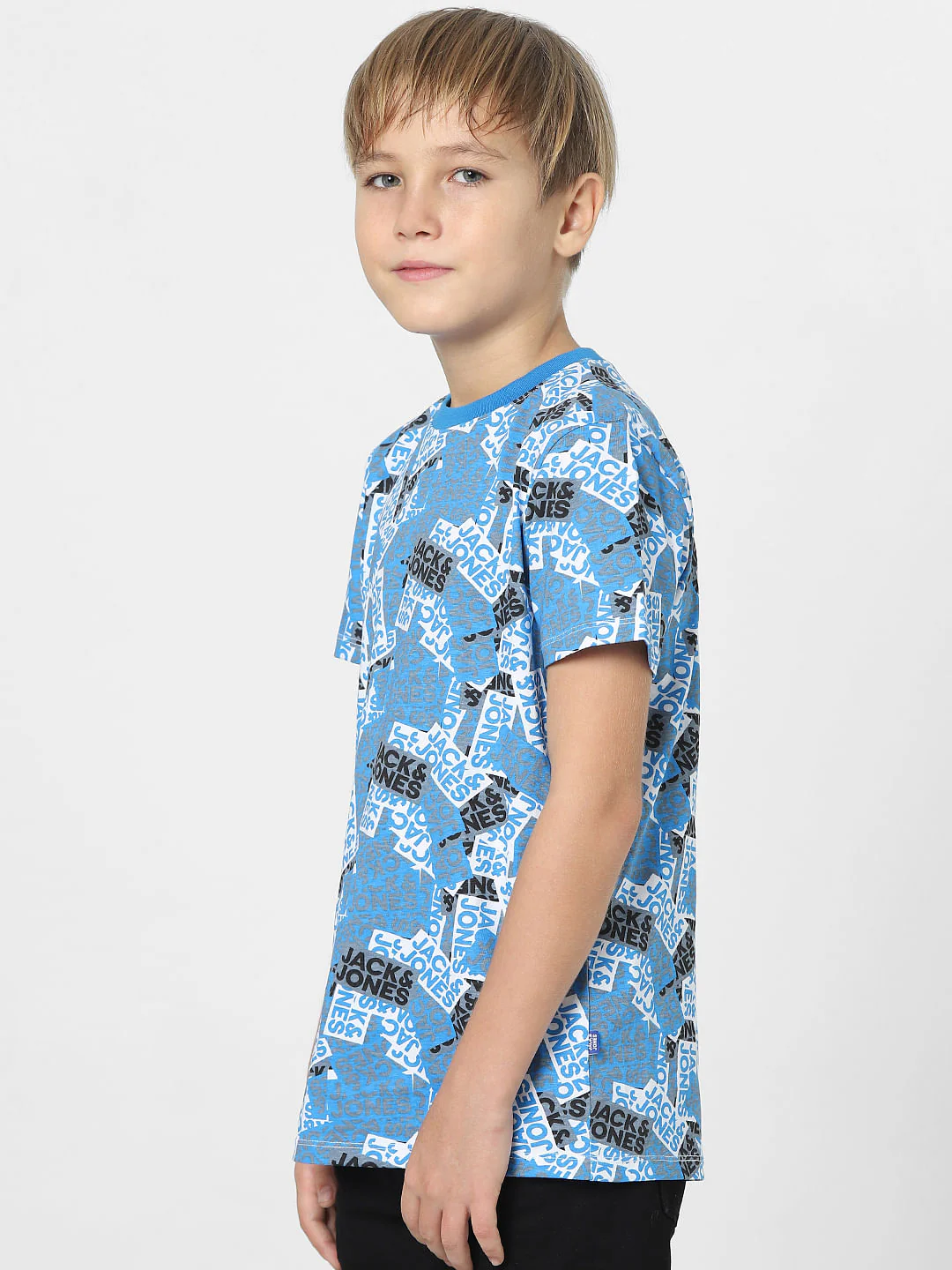 Boys Blue Logo Print Crew Neck T-shirt - Image 3