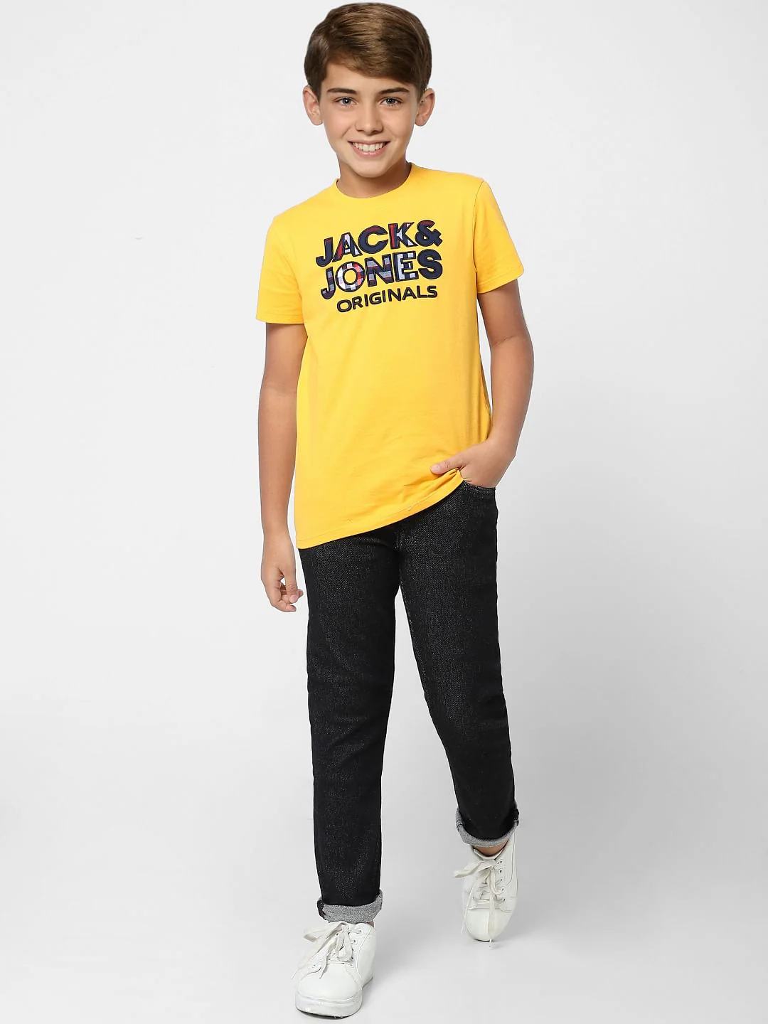 Boys Yellow Logo Print Crew Neck T-shirt