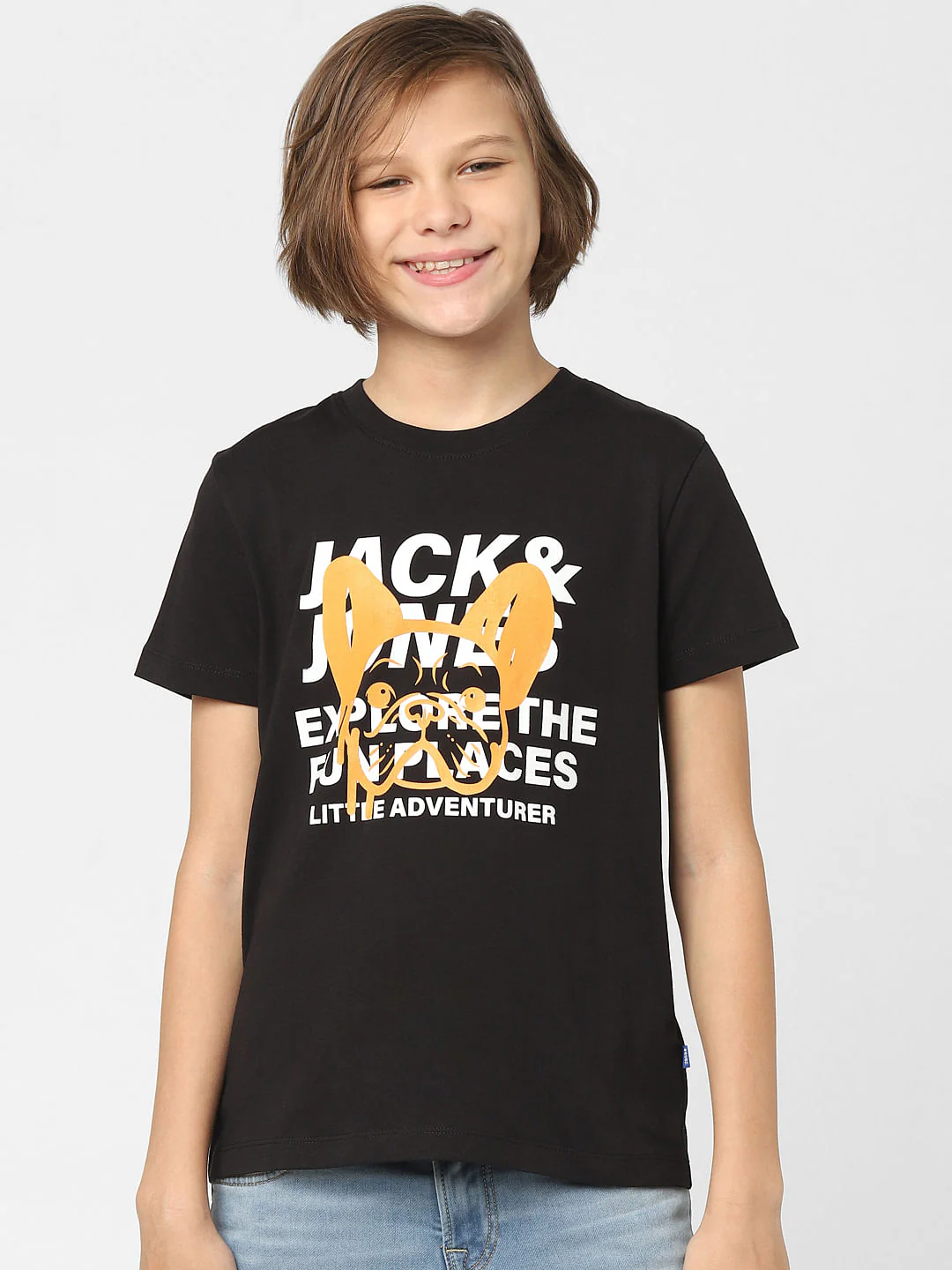 Boys Black Logo Print Crew Neck T-shirt - Image 2