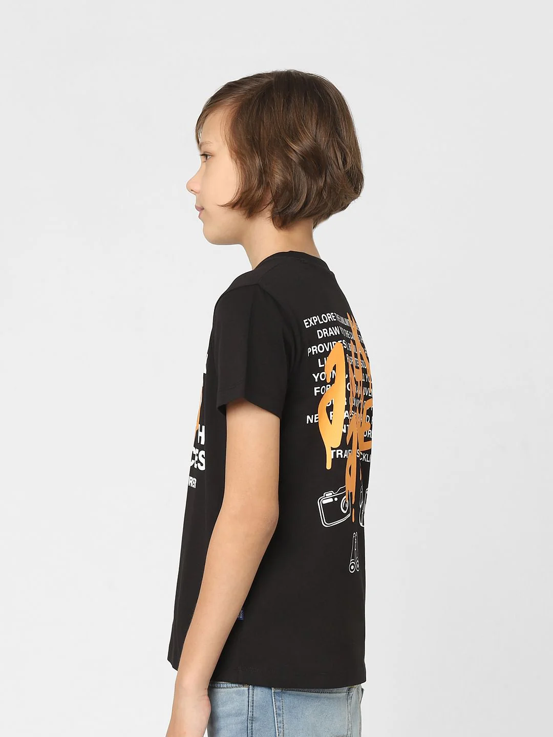 Boys Black Logo Print Crew Neck T-shirt - Image 3
