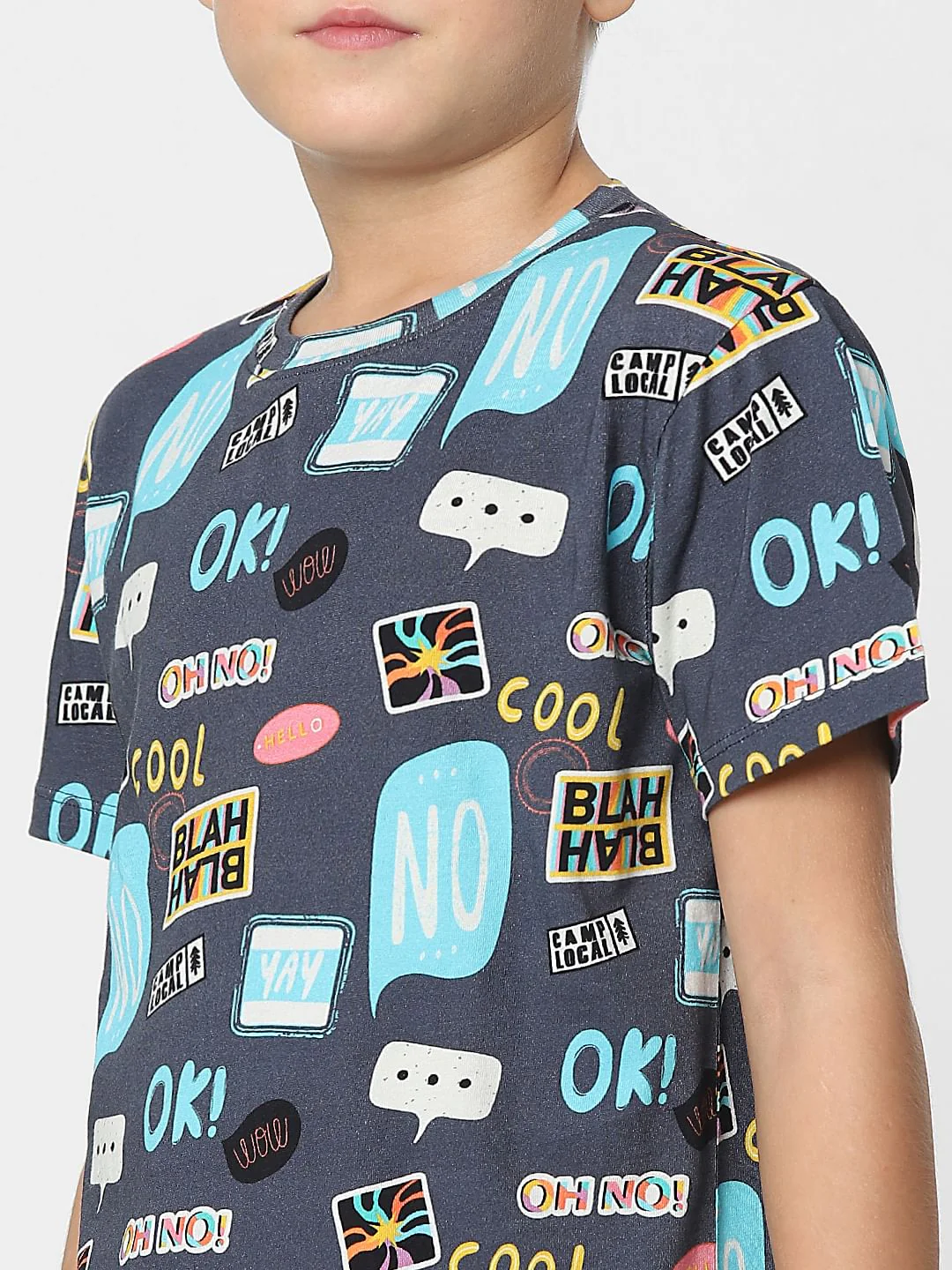 Boys Navy Blue Printed Crew Neck T-shirt - Image 5