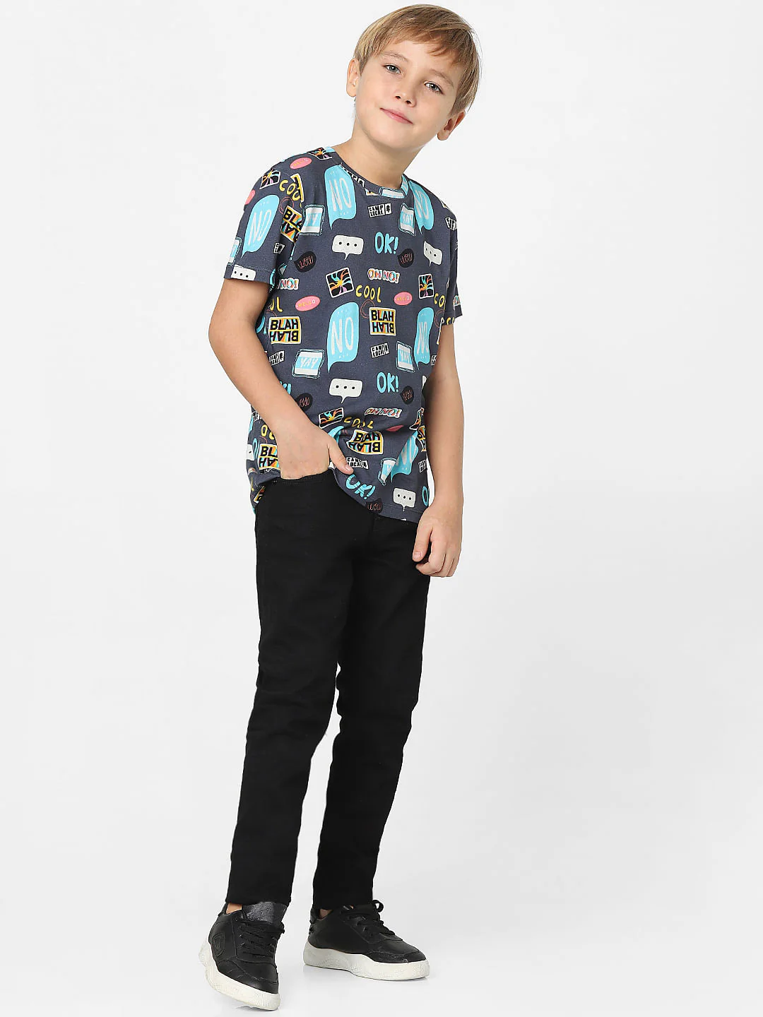 Boys Navy Blue Printed Crew Neck T-shirt - Image 6