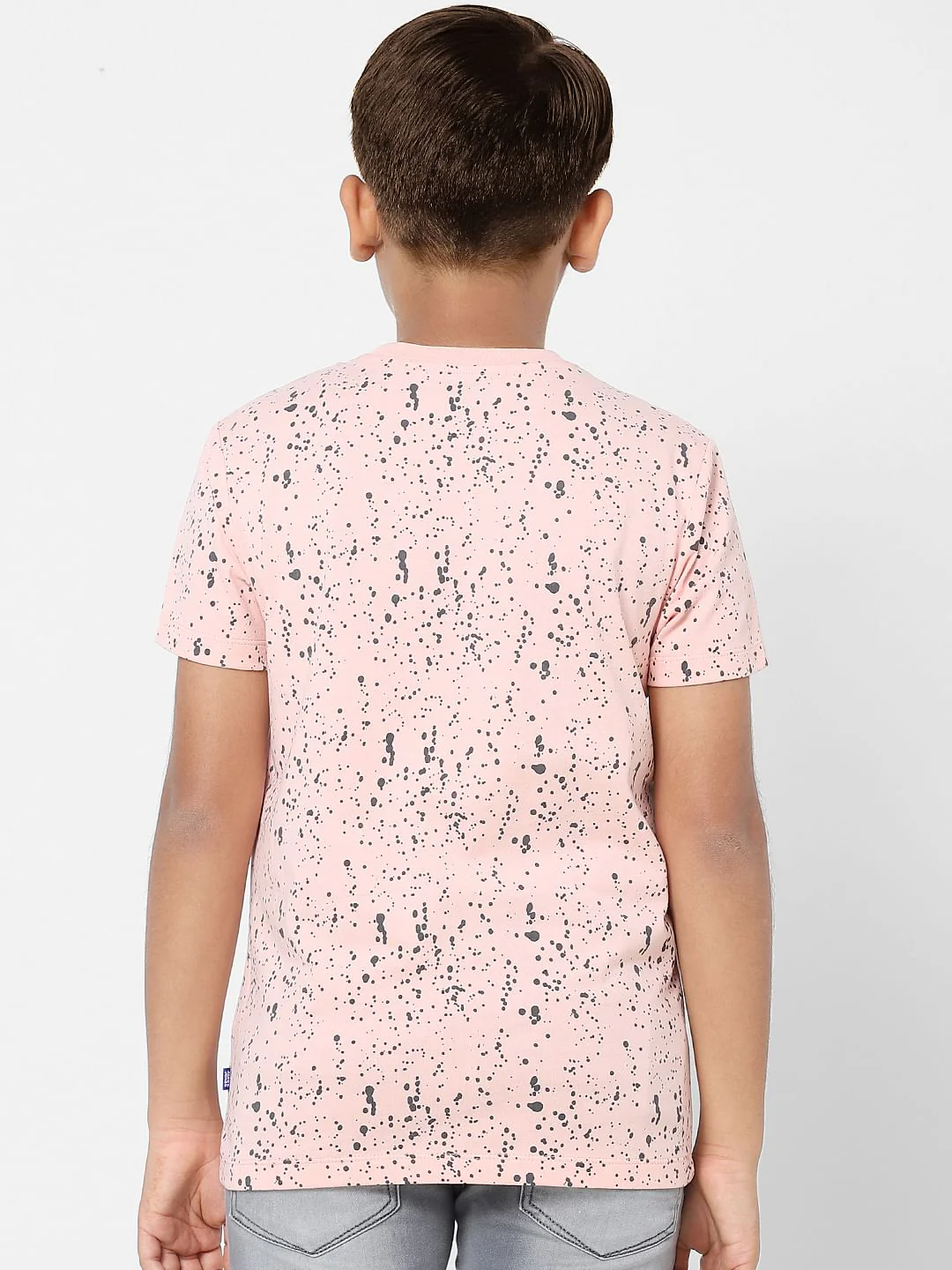 Boys Peach Printed Crew Neck T-shirt - Image 4
