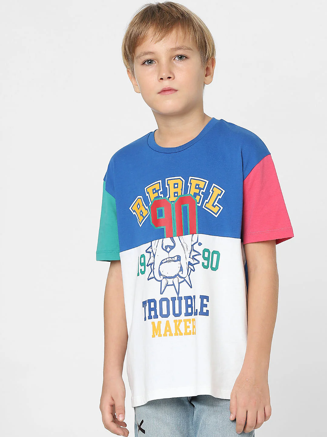 Boys Blue Colourblocked Crew Neck T-shirt - Image 2