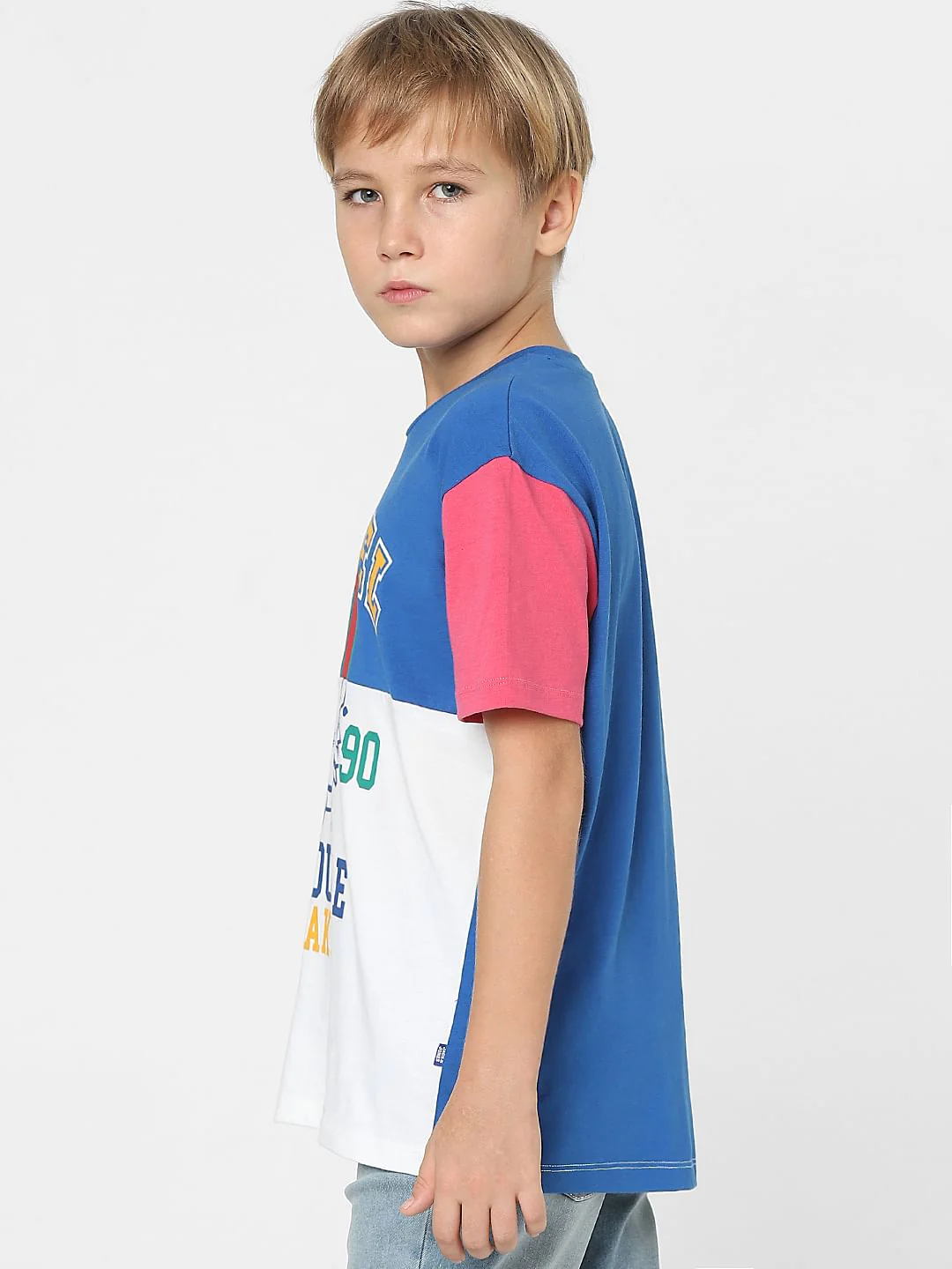 Boys Blue Colourblocked Crew Neck T-shirt - Image 3