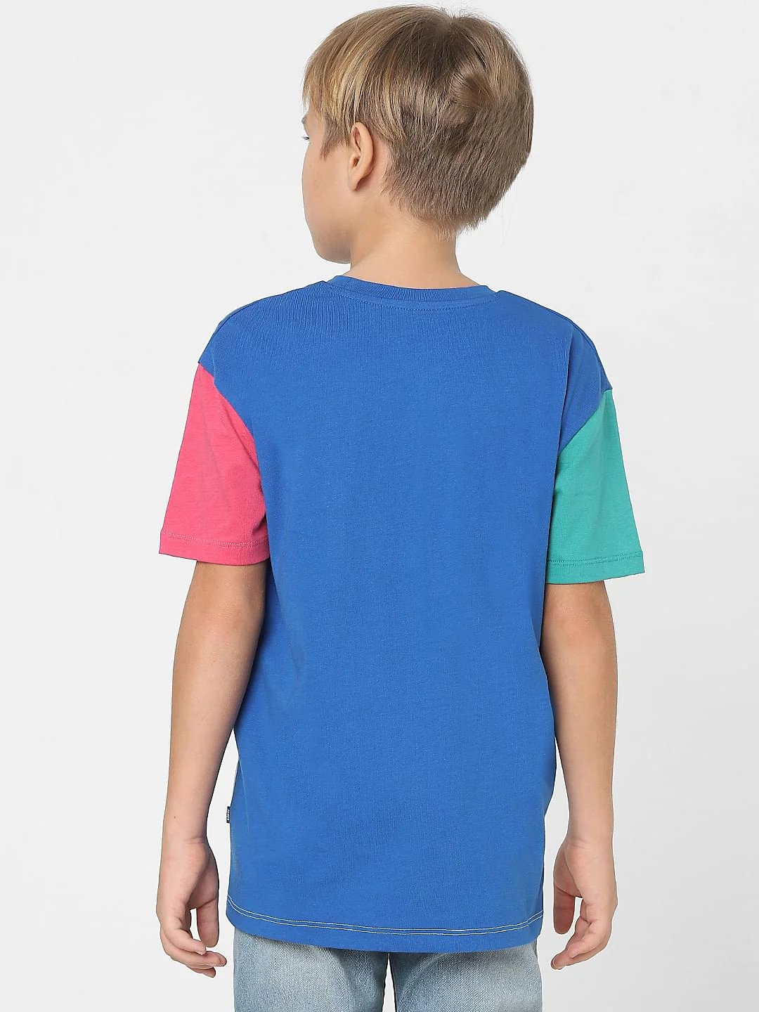 Boys Blue Colourblocked Crew Neck T-shirt - Image 4