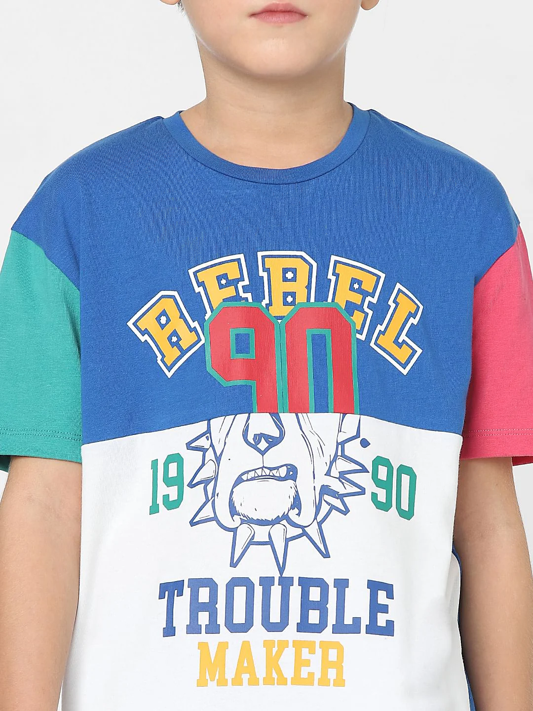 Boys Blue Colourblocked Crew Neck T-shirt - Image 5