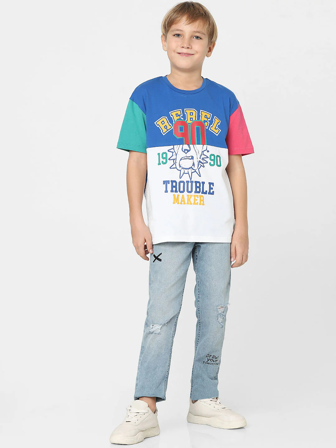 Boys Blue Colourblocked Crew Neck T-shirt - Image 6