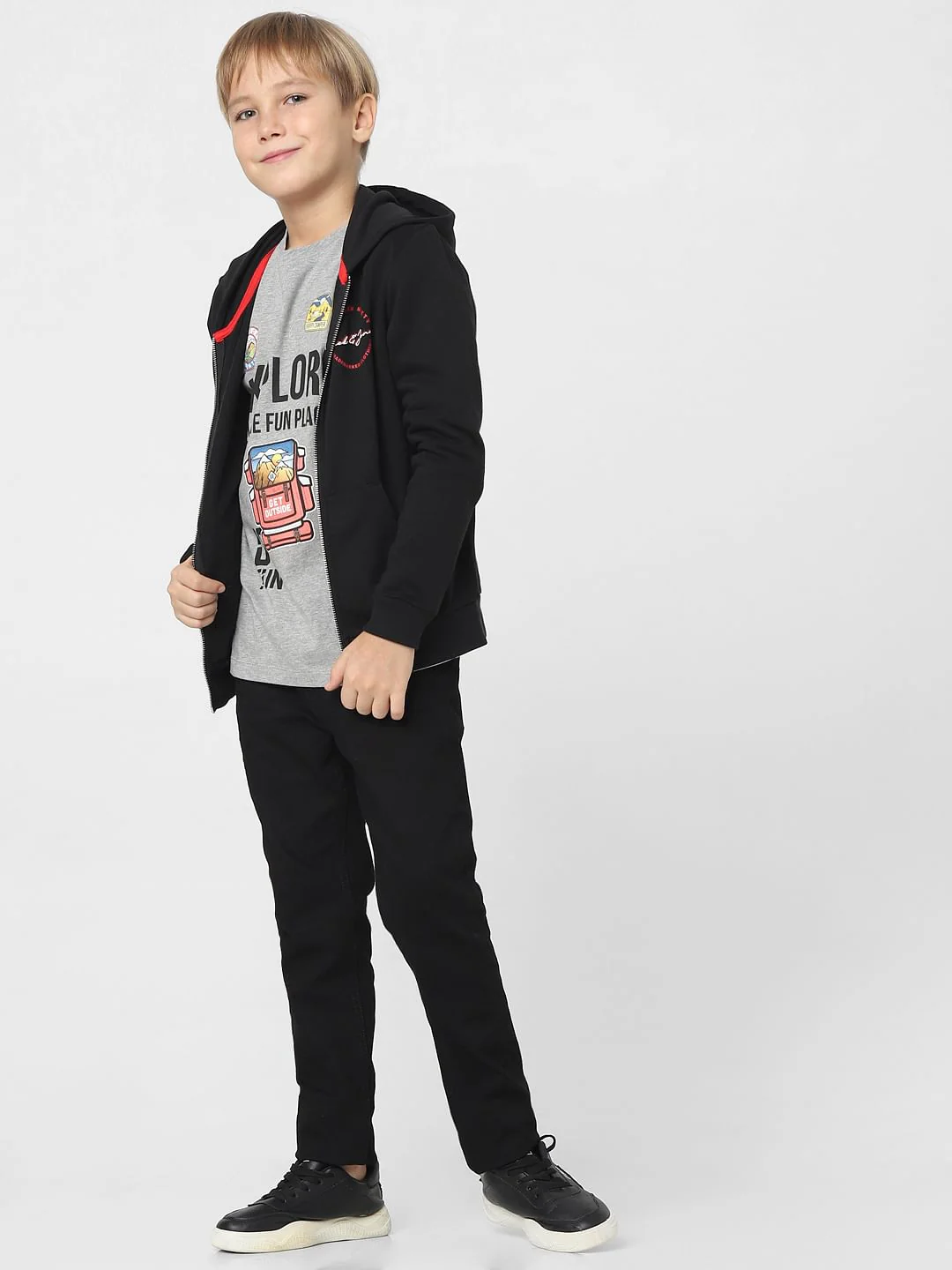 Boys Grey Text Print Crew Neck T-shirt