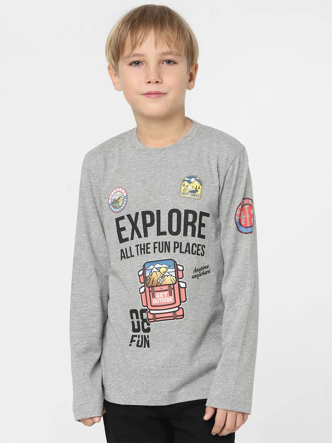 Boys Grey Text Print Crew Neck T-shirt - Image 2