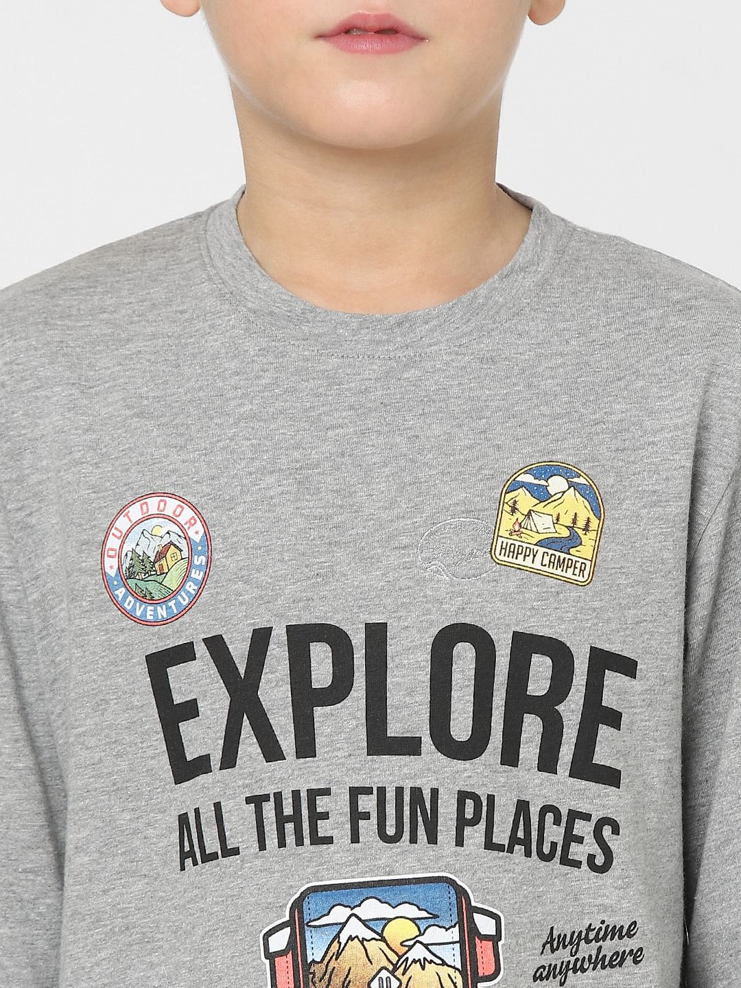 Boys Grey Text Print Crew Neck T-shirt - Image 5