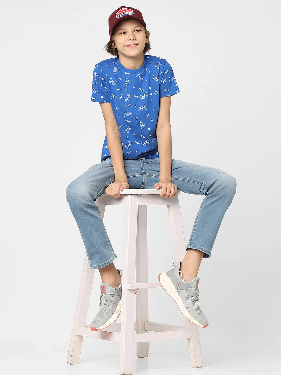 Boys Blue Printed Crew Neck T-shirt