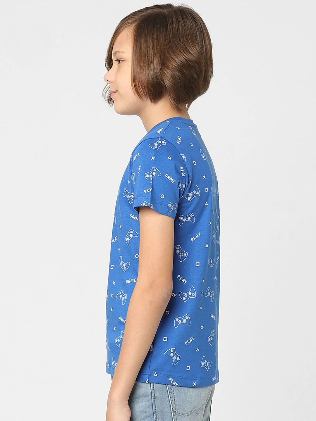 Boys Blue Printed Crew Neck T-shirt - Image 3