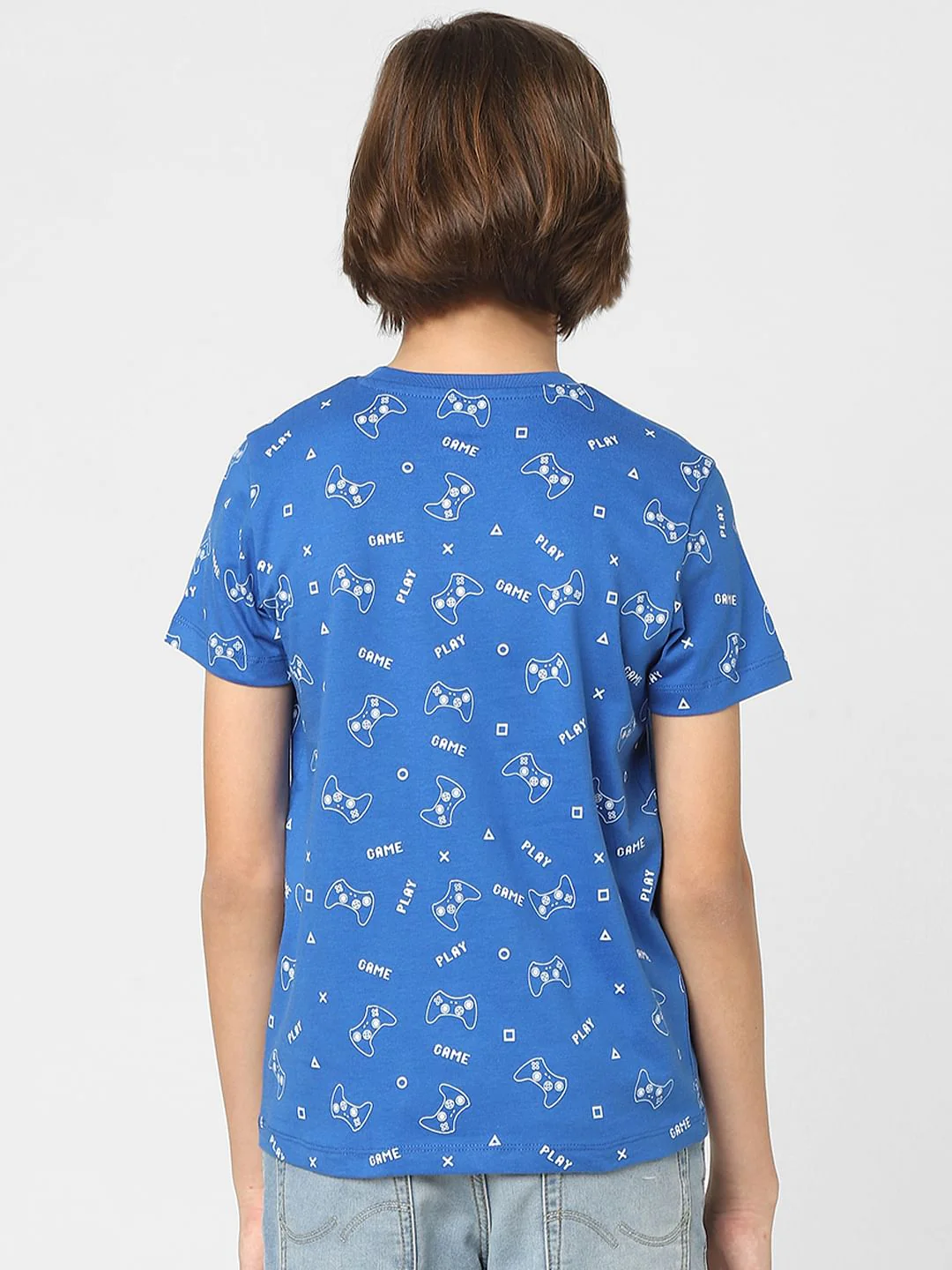 Boys Blue Printed Crew Neck T-shirt - Image 4