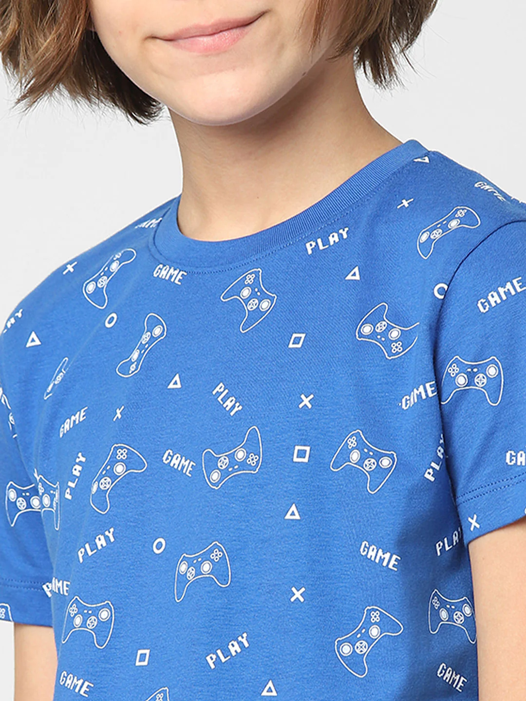 Boys Blue Printed Crew Neck T-shirt - Image 5