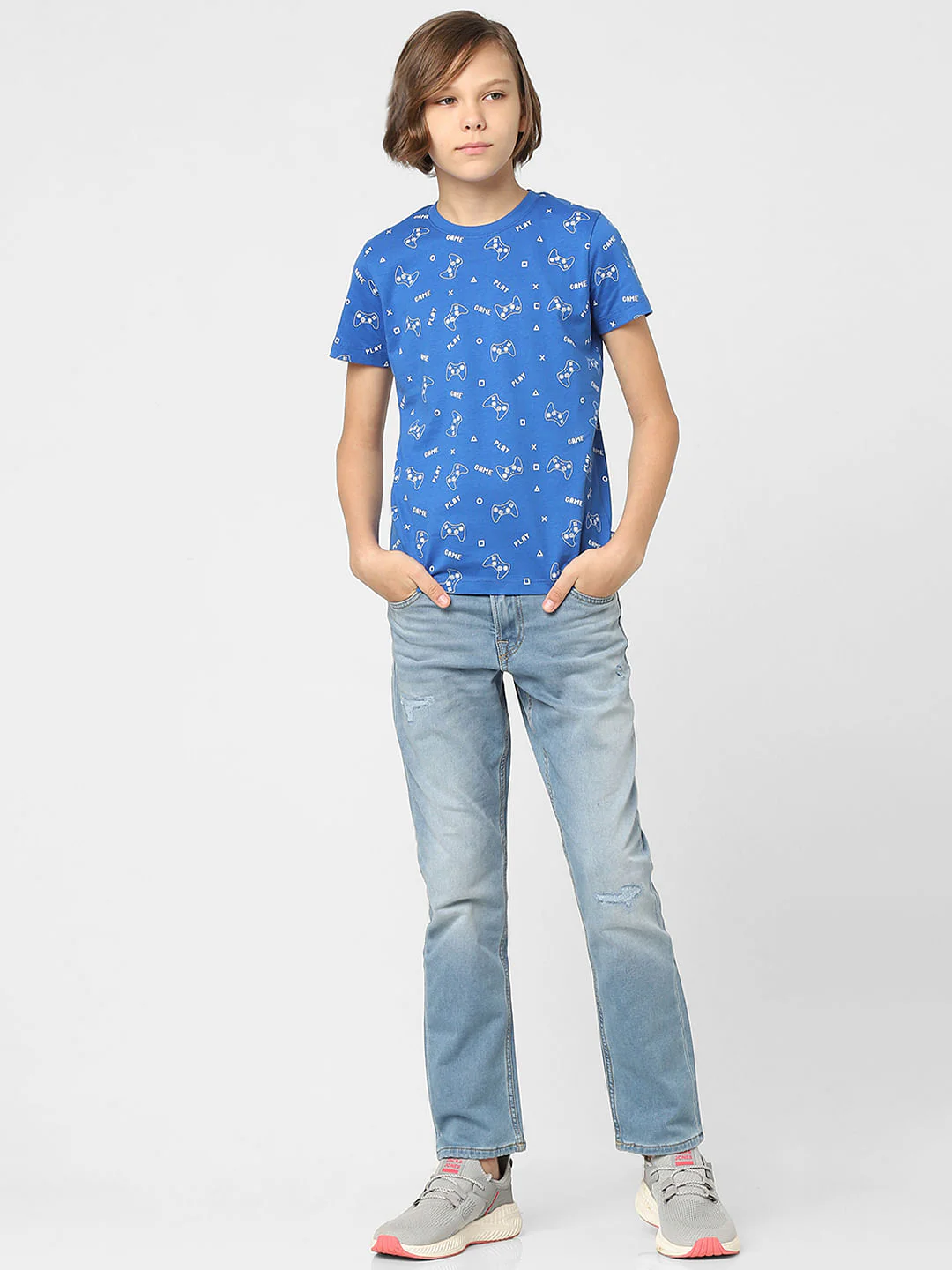 Boys Blue Printed Crew Neck T-shirt - Image 6