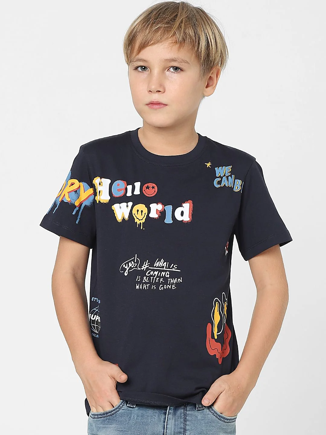 Boys Navy Blue Graphic Print T-shirt - Image 2