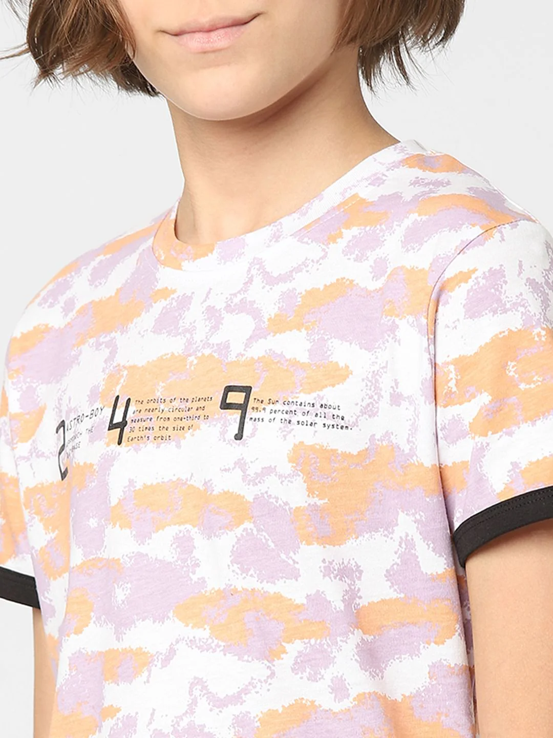 Boys Peach Printed Crew Neck T-shirt - Image 5