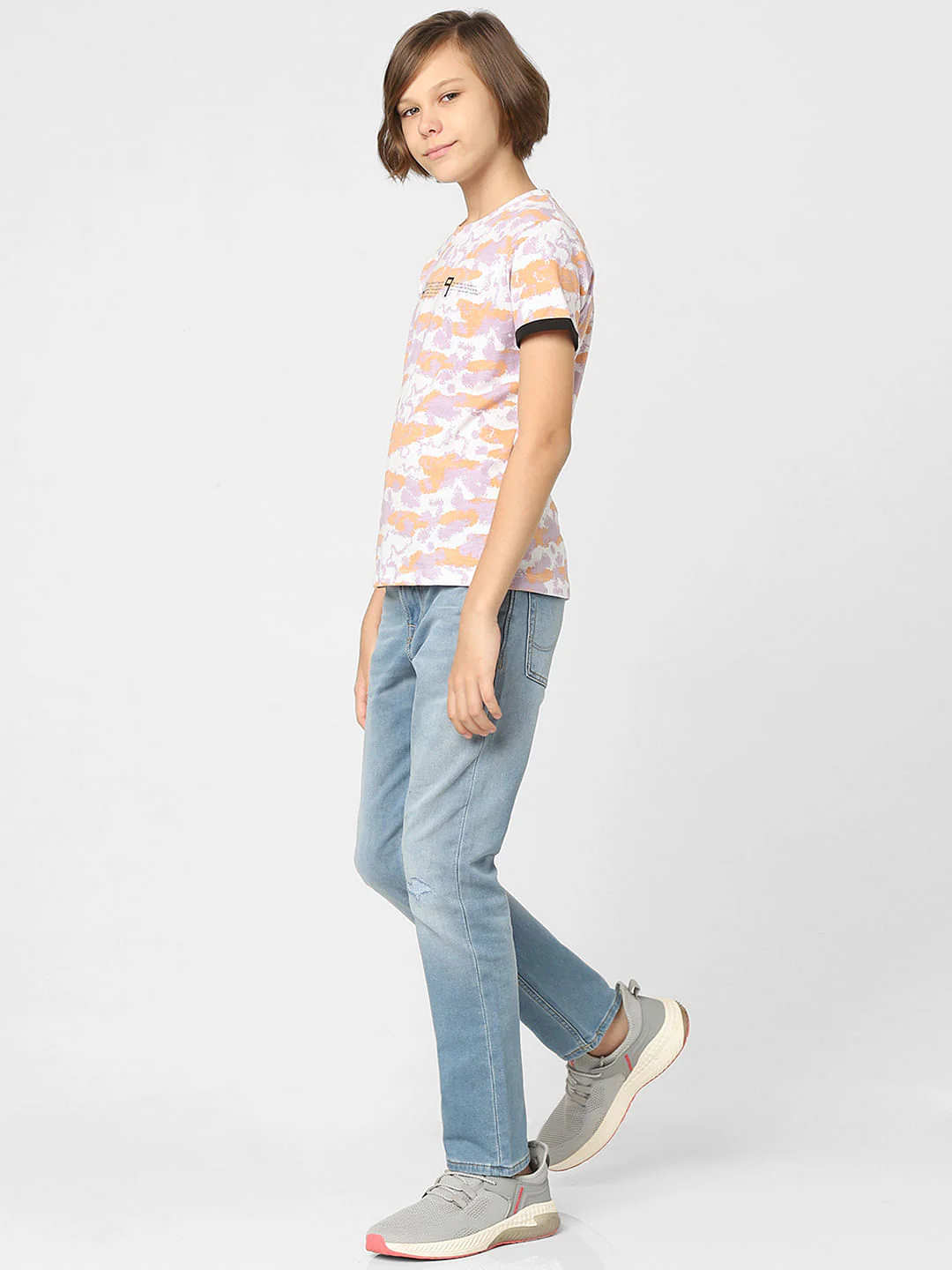 Boys Peach Printed Crew Neck T-shirt - Image 6
