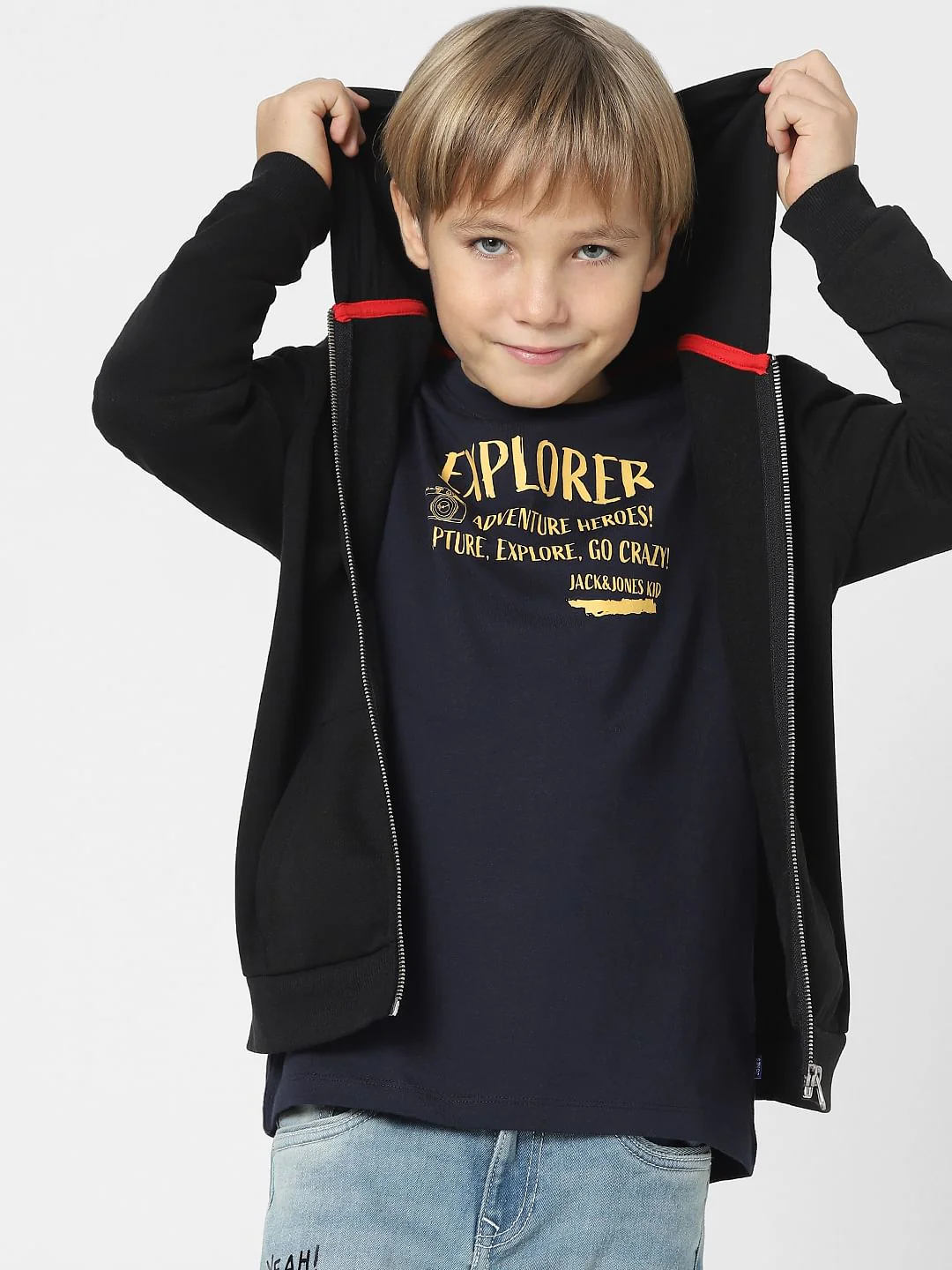 Boys Navy Blue Text Print Crew Neck T-shirt