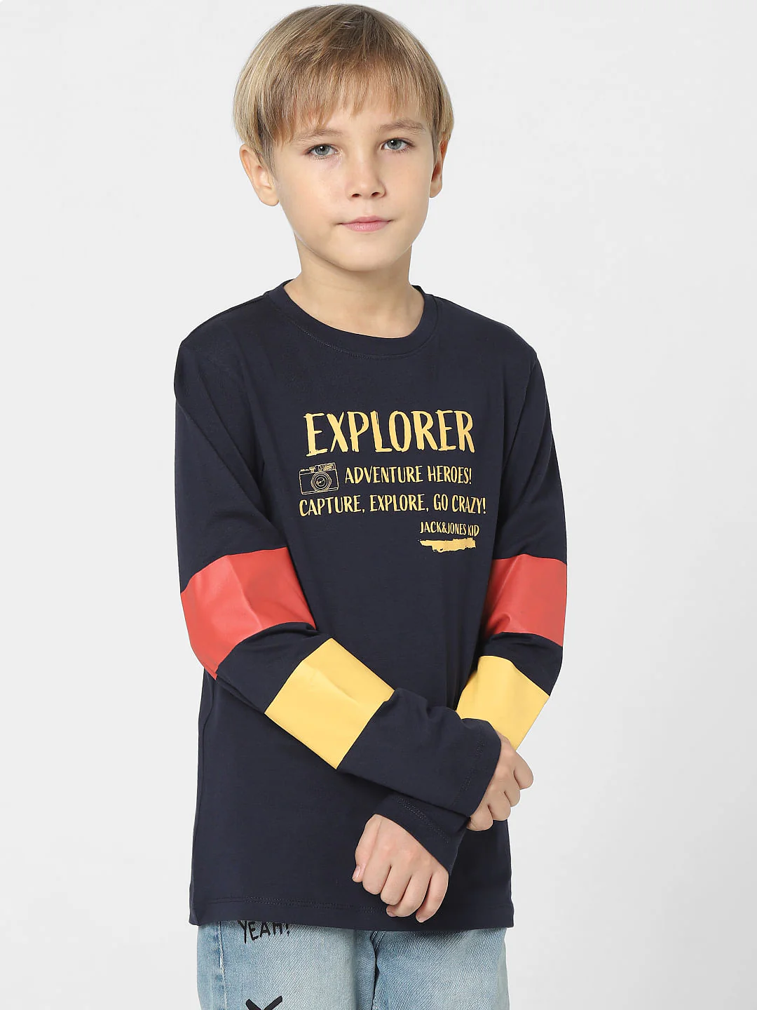 Boys Navy Blue Text Print Crew Neck T-shirt - Image 2