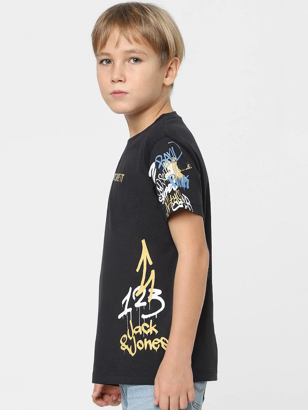 Boys Black Slogan Print T-shirt - Image 3