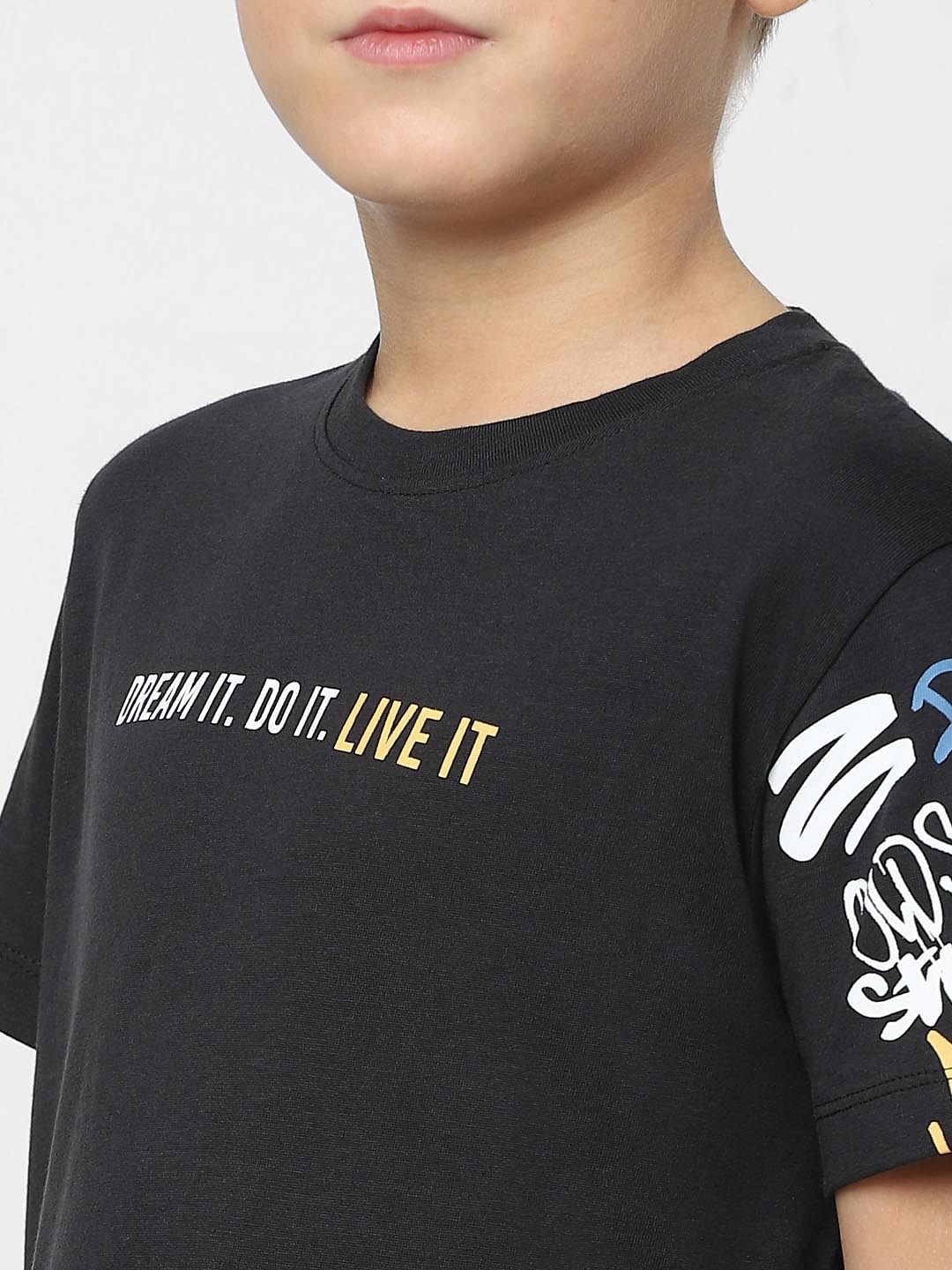 Boys Black Slogan Print T-shirt - Image 5