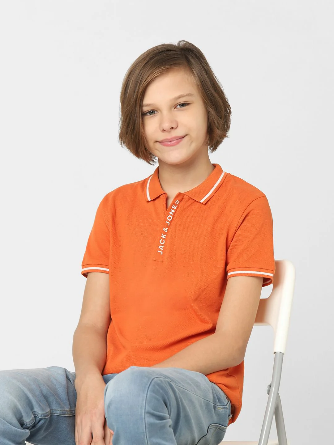 Boys Orange Logo Print Polo Neck T-shirt