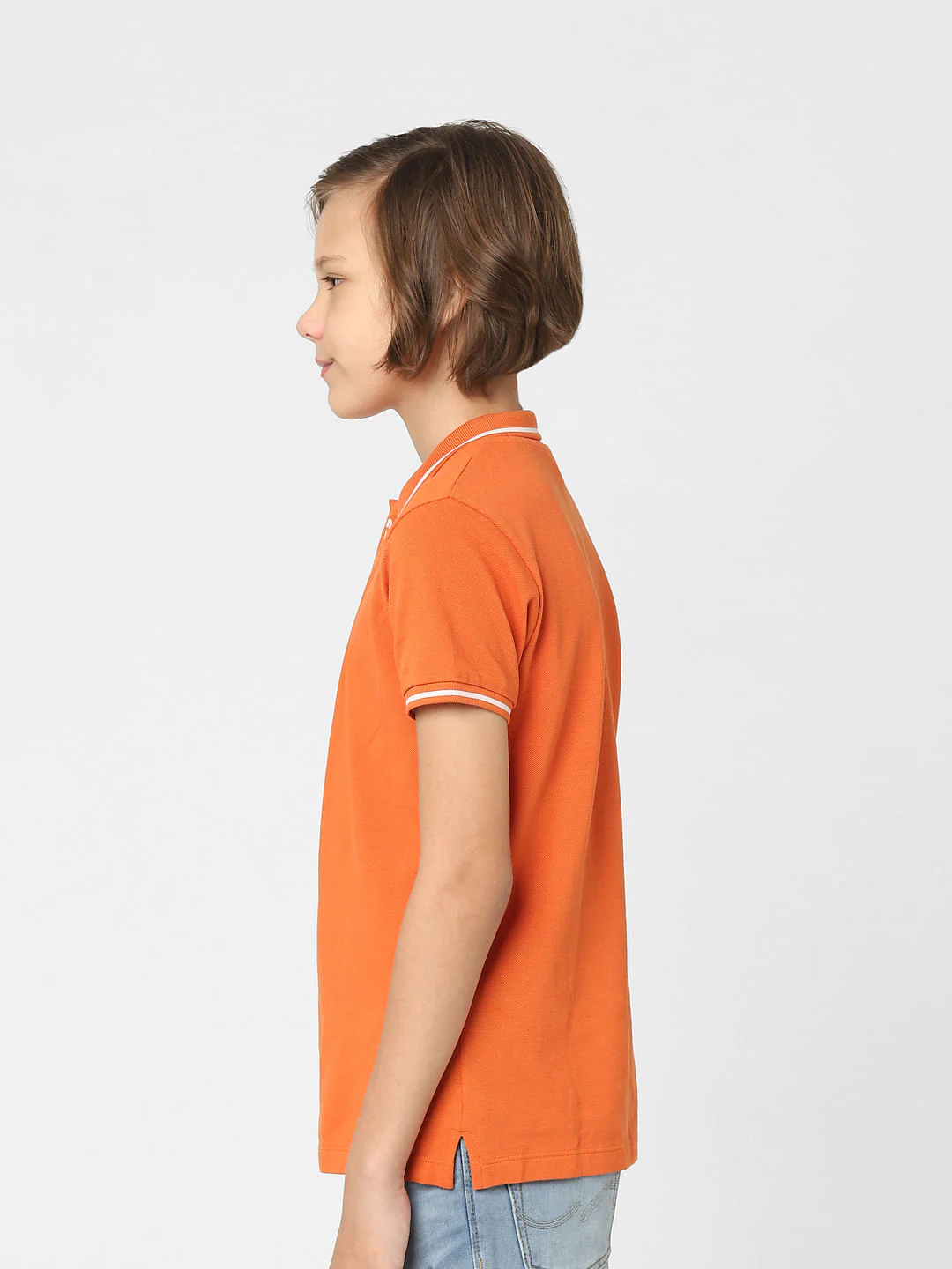 Boys Orange Logo Print Polo Neck T-shirt - Image 3