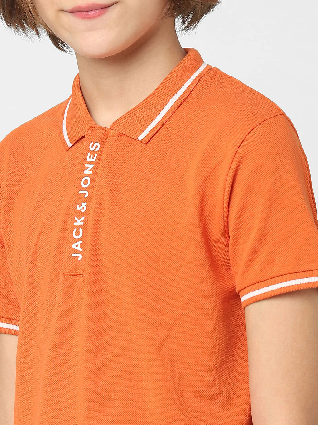 Boys Orange Logo Print Polo Neck T-shirt - Image 5