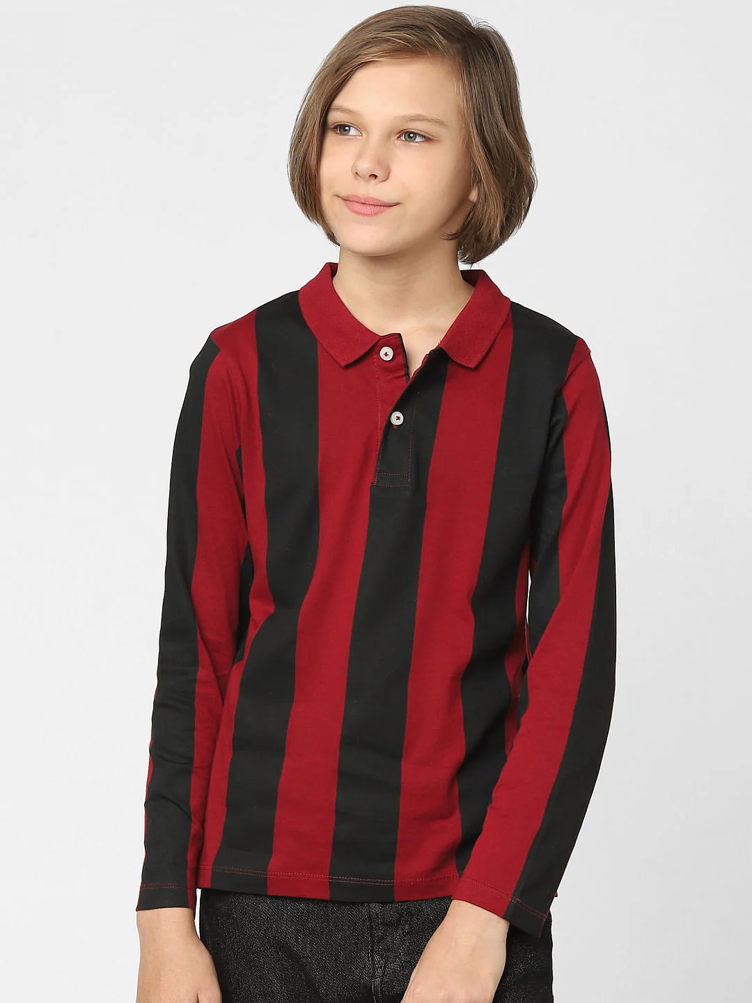 Boys Red Striped Polo Neck T-shirt - Image 2