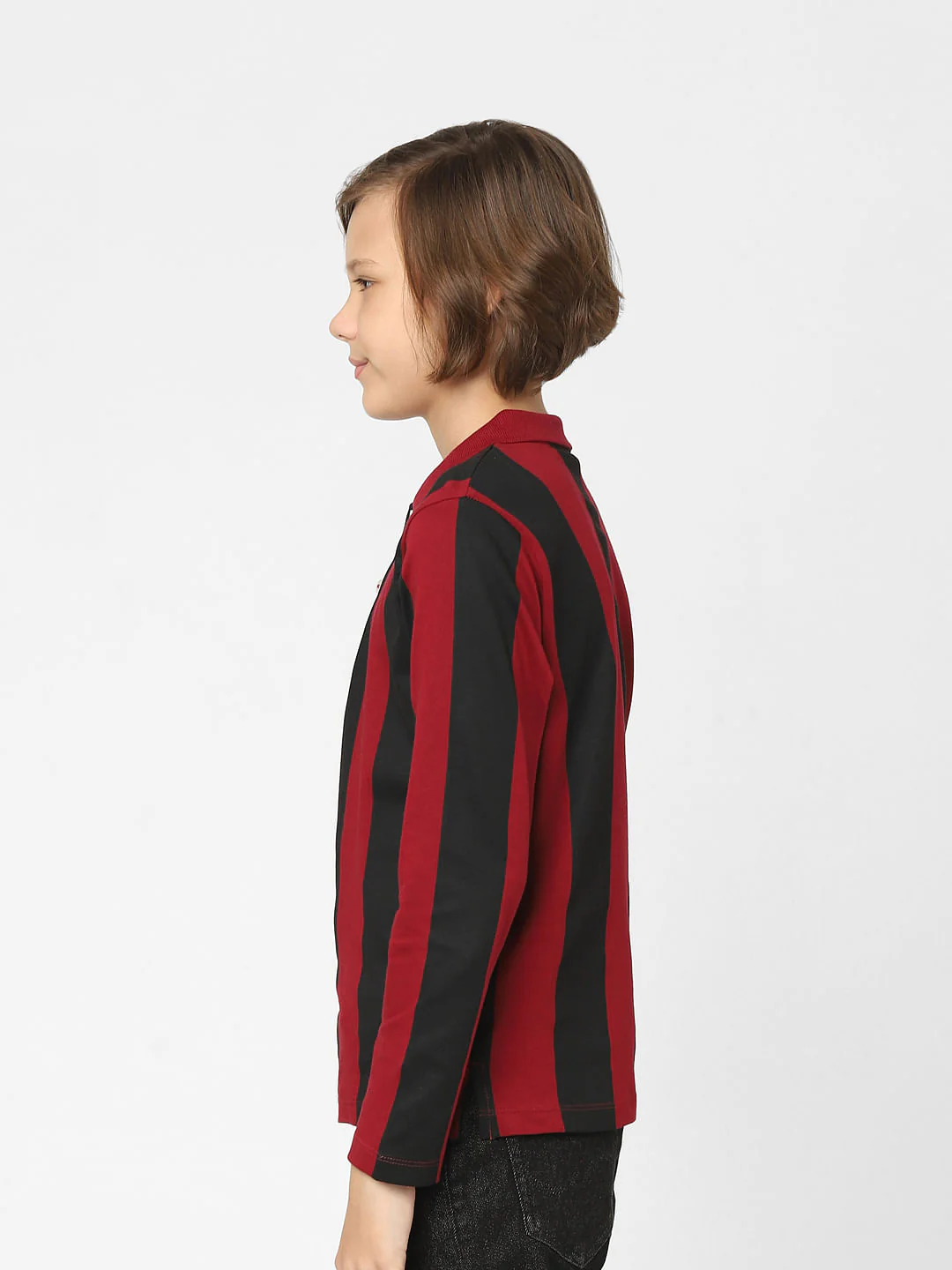 Boys Red Striped Polo Neck T-shirt - Image 3