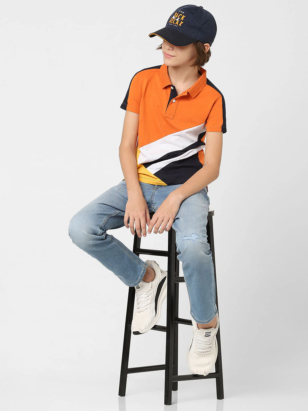 Boys Orange Colourblocked Polo T-shirt