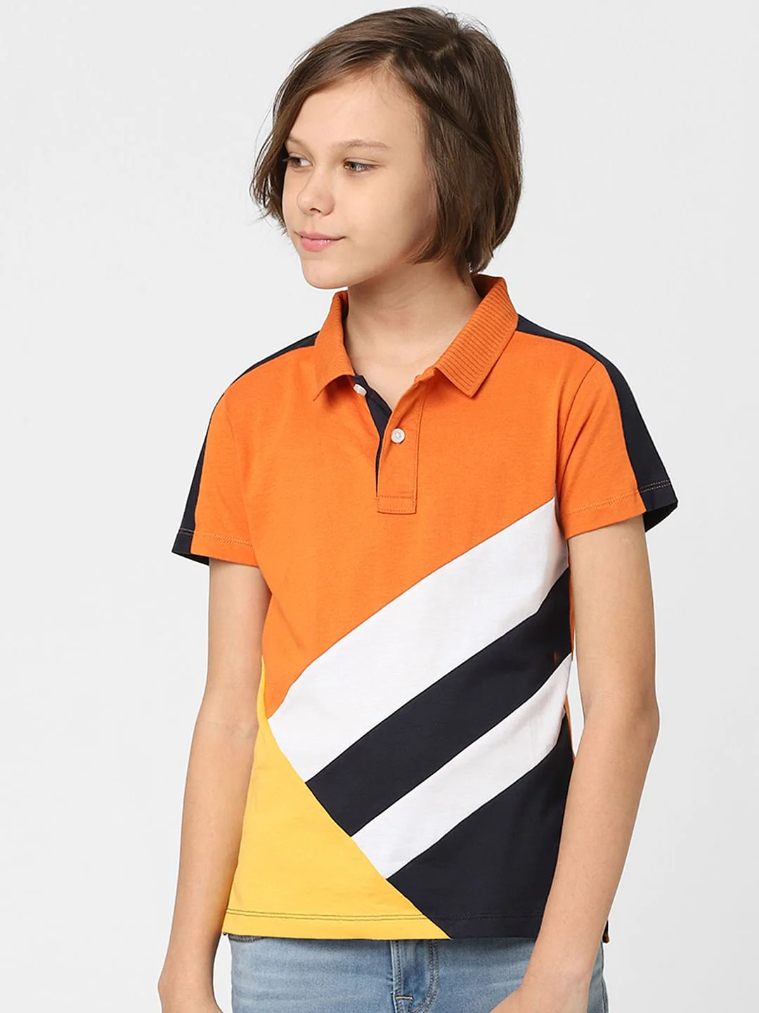 Boys Orange Colourblocked Polo T-shirt - Image 2