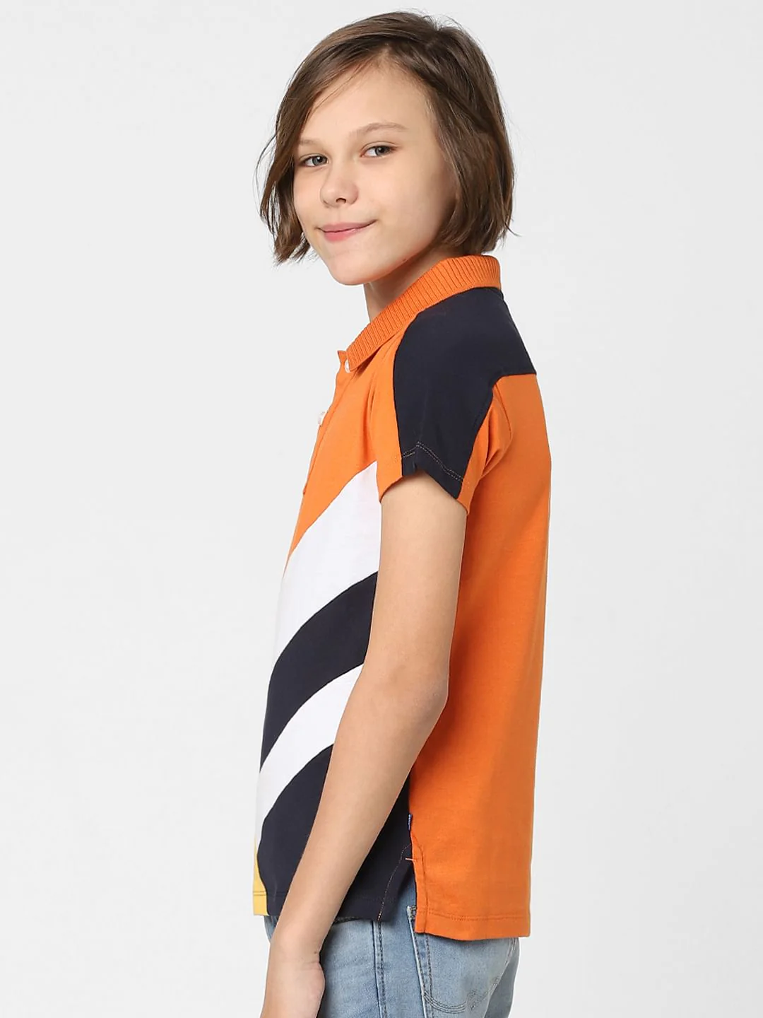 Boys Orange Colourblocked Polo T-shirt - Image 3