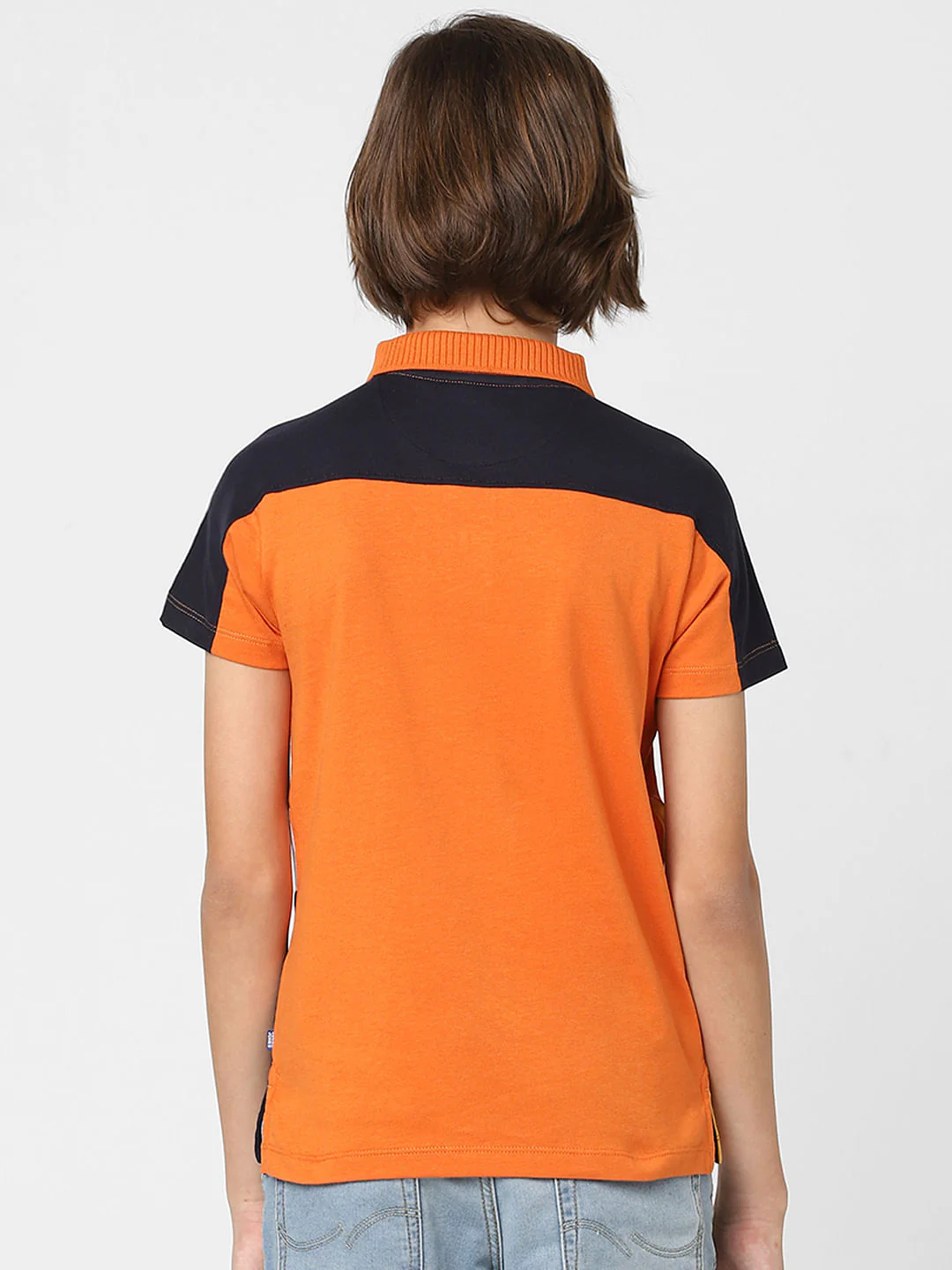 Boys Orange Colourblocked Polo T-shirt - Image 4