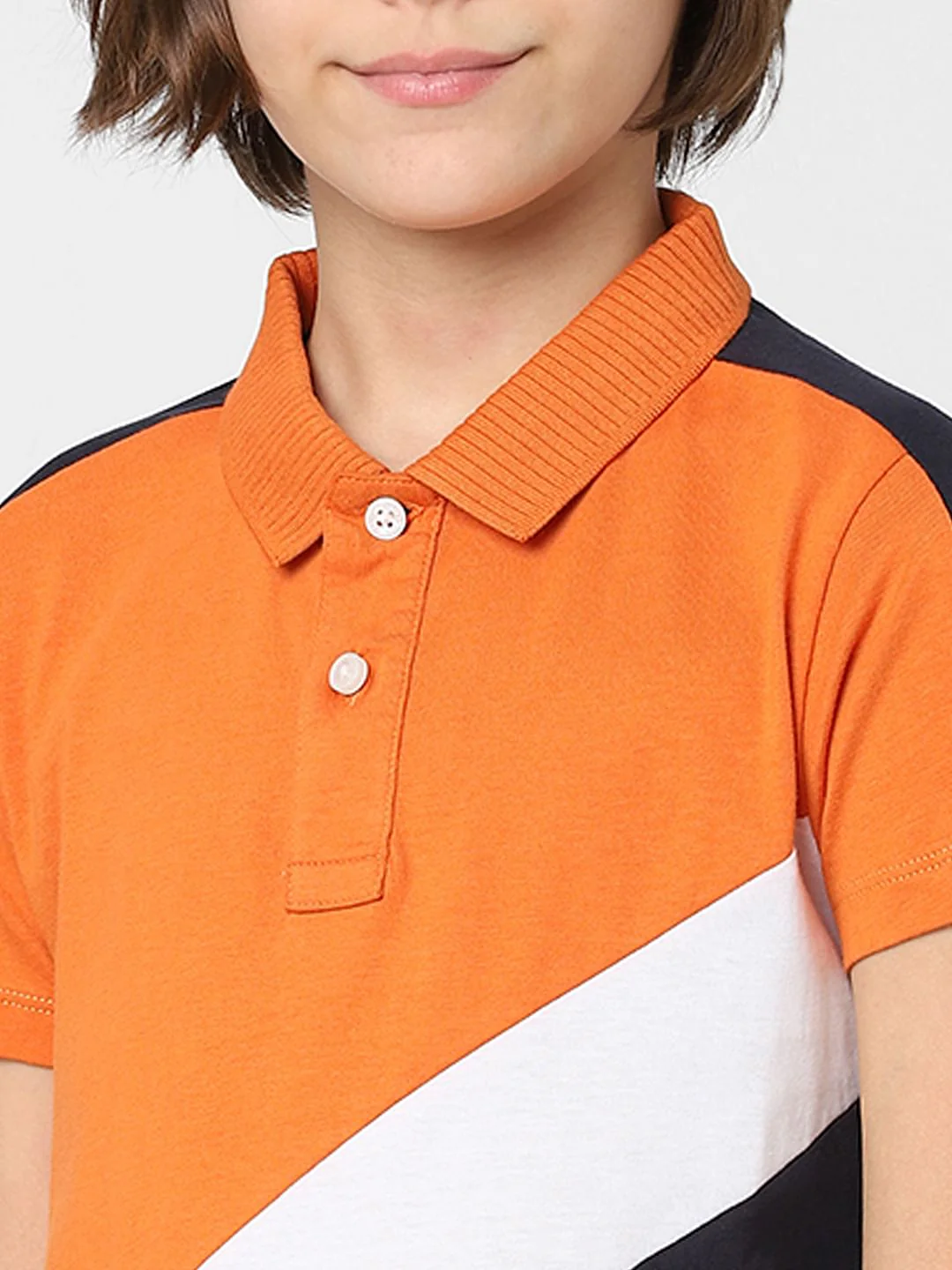 Boys Orange Colourblocked Polo T-shirt - Image 5