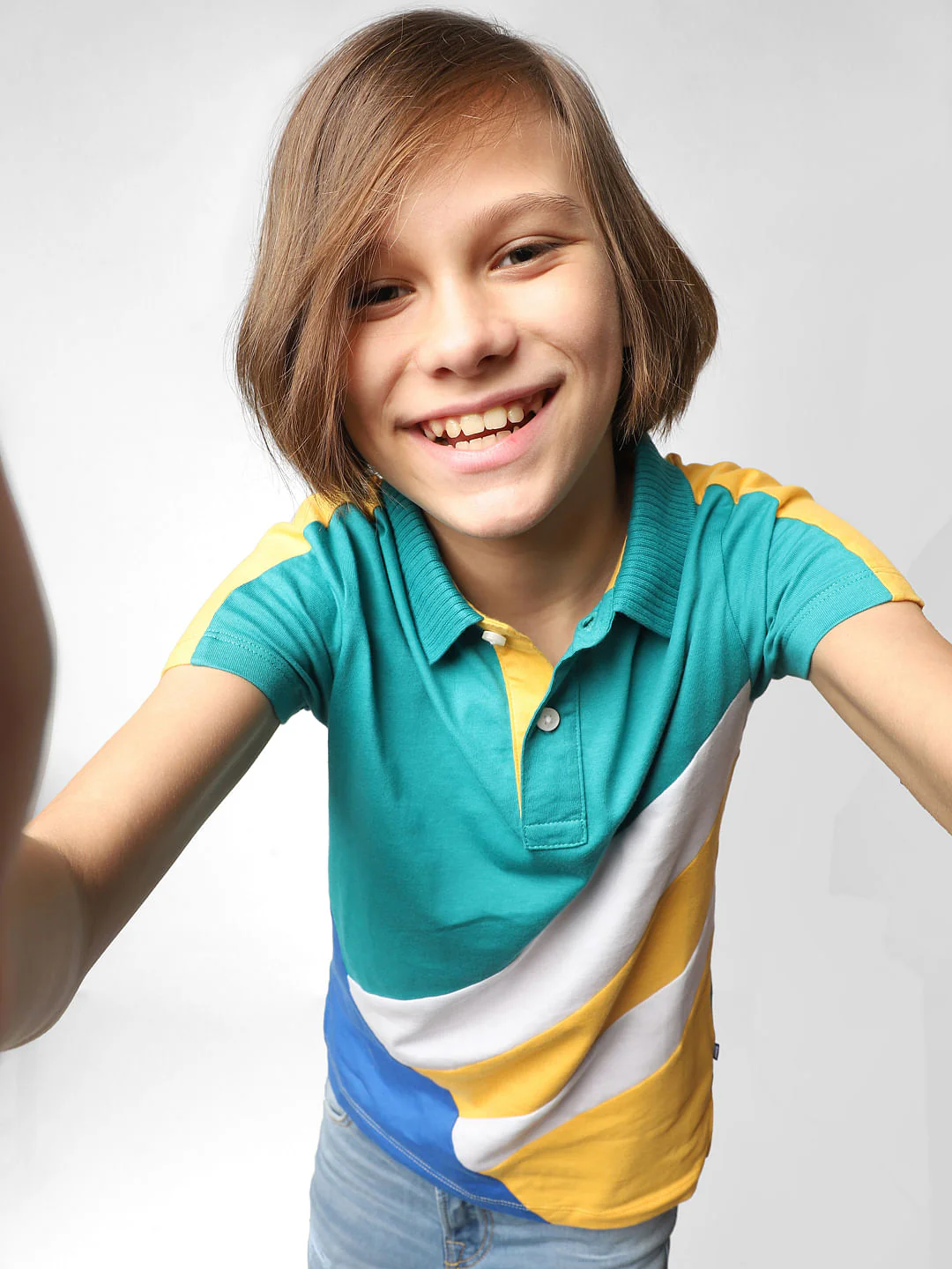 Boys Blue Colourblocked Polo T-shirt