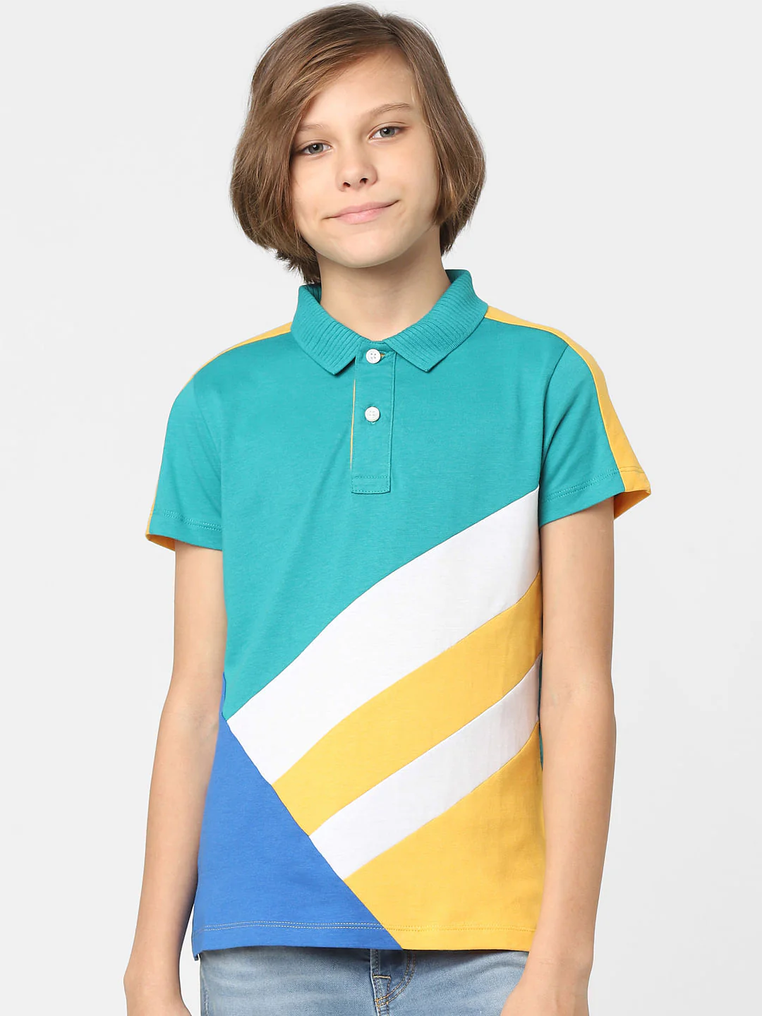 Boys Blue Colourblocked Polo T-shirt - Image 2