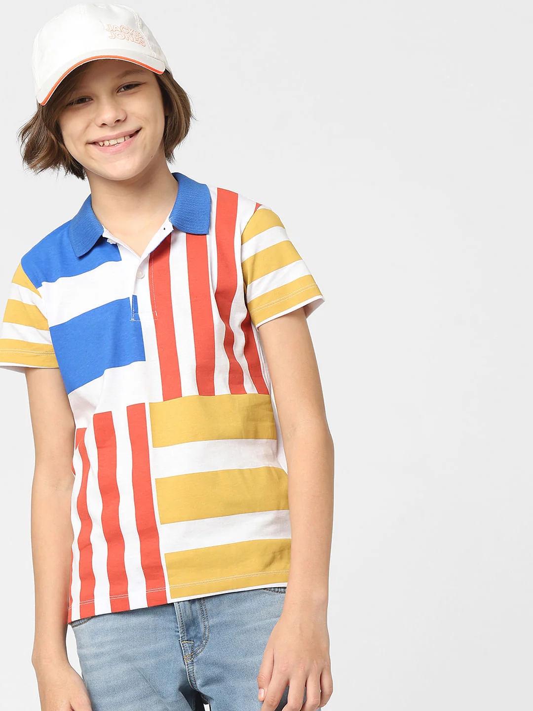 Boys Striped Polo Neck T-shirt
