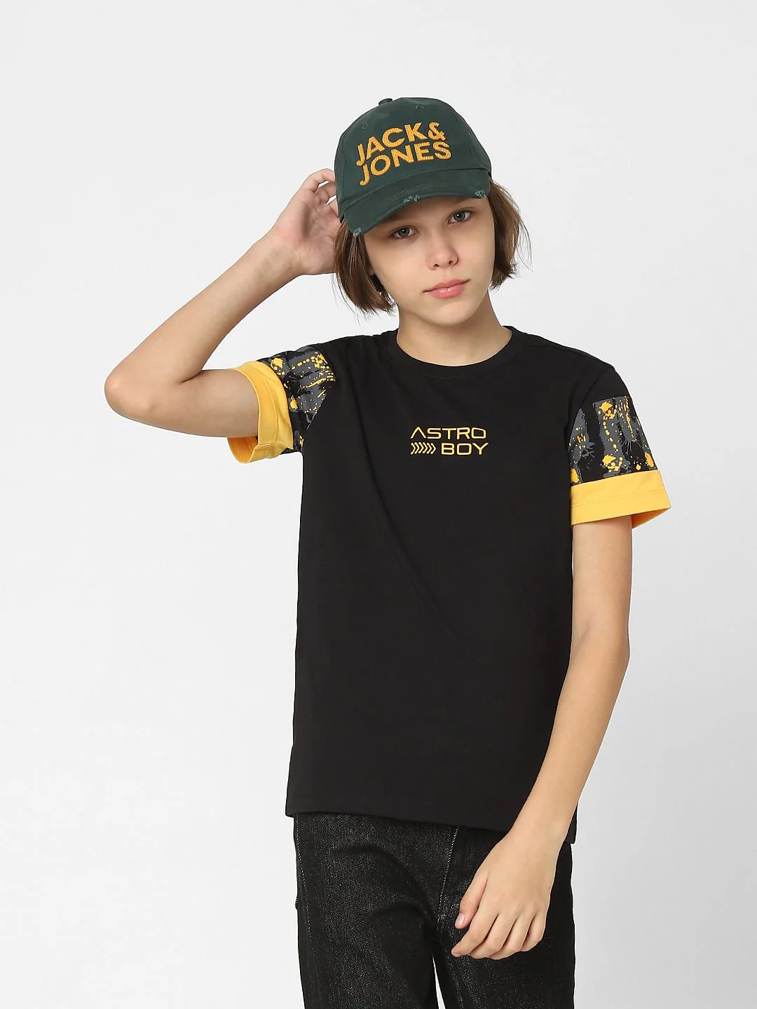 Boys Black Printed Crew Neck T-shirt