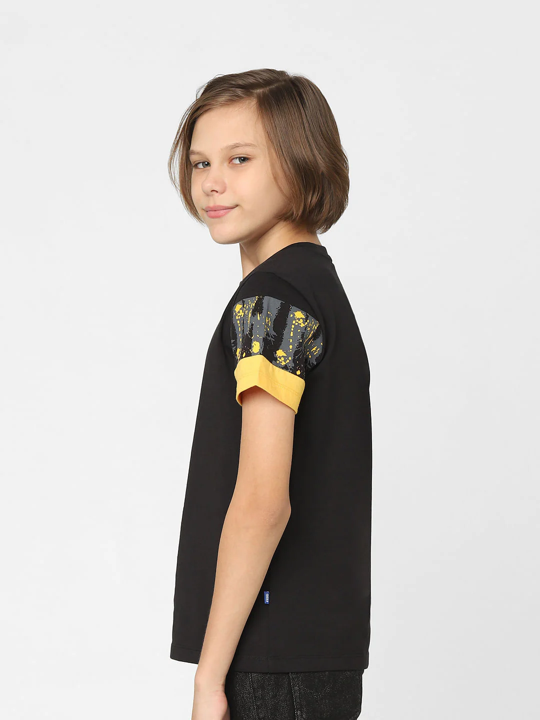 Boys Black Printed Crew Neck T-shirt - Image 3