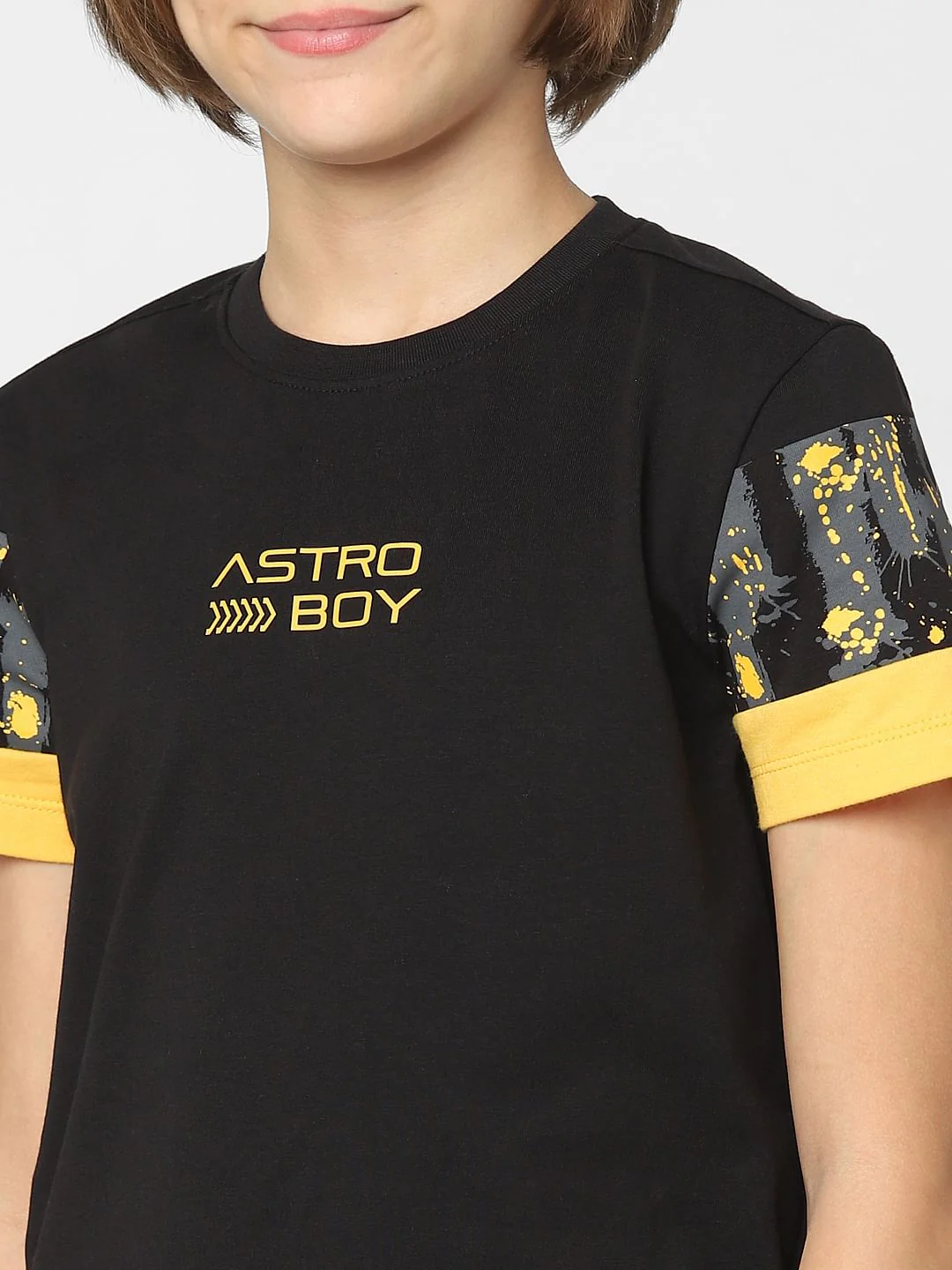 Boys Black Printed Crew Neck T-shirt - Image 5